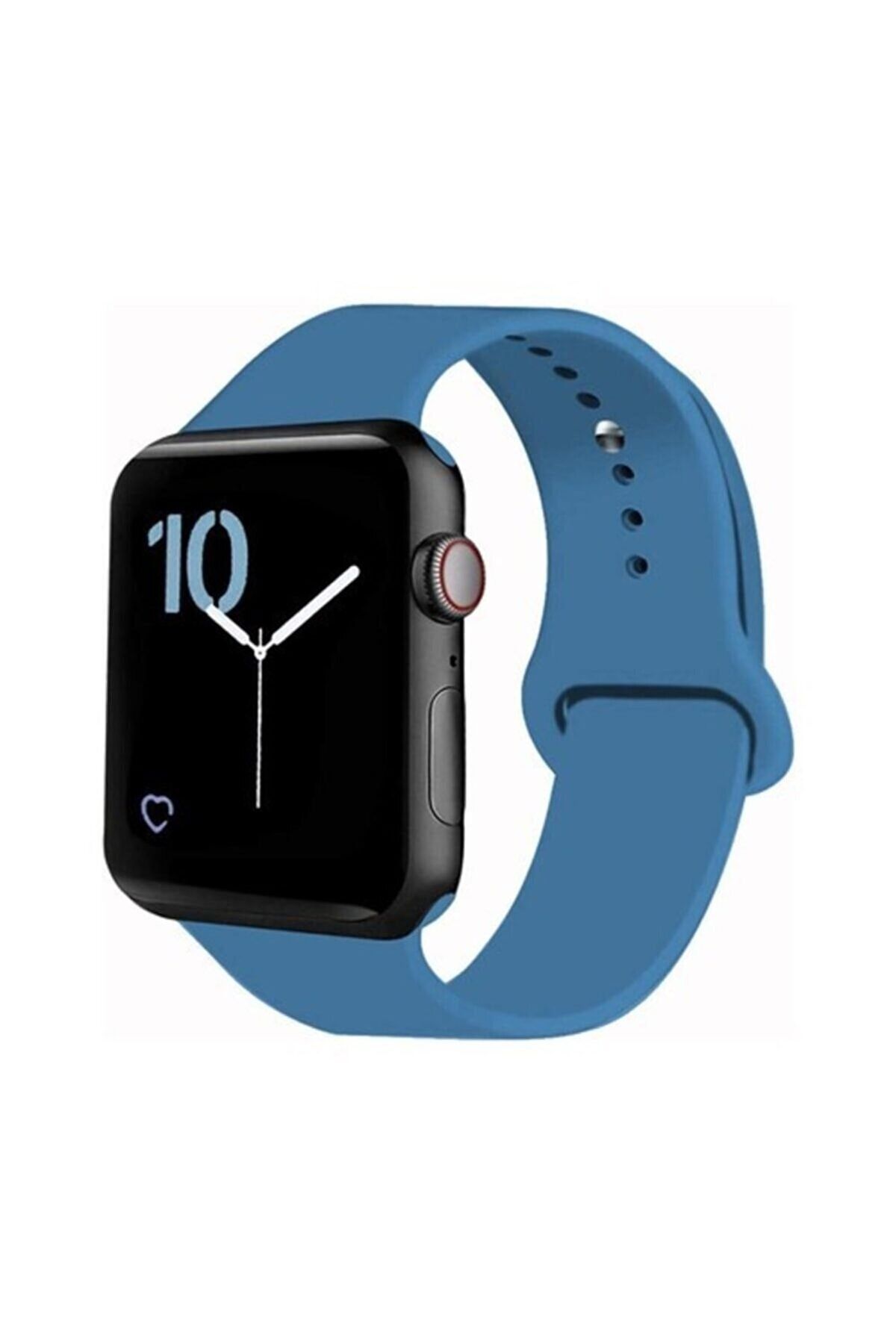 HappyCase Apple Watch 2 3 4 5 6 Se 38 - 40 Mm Spor Kordon Silikon Kayış Mavi S/m