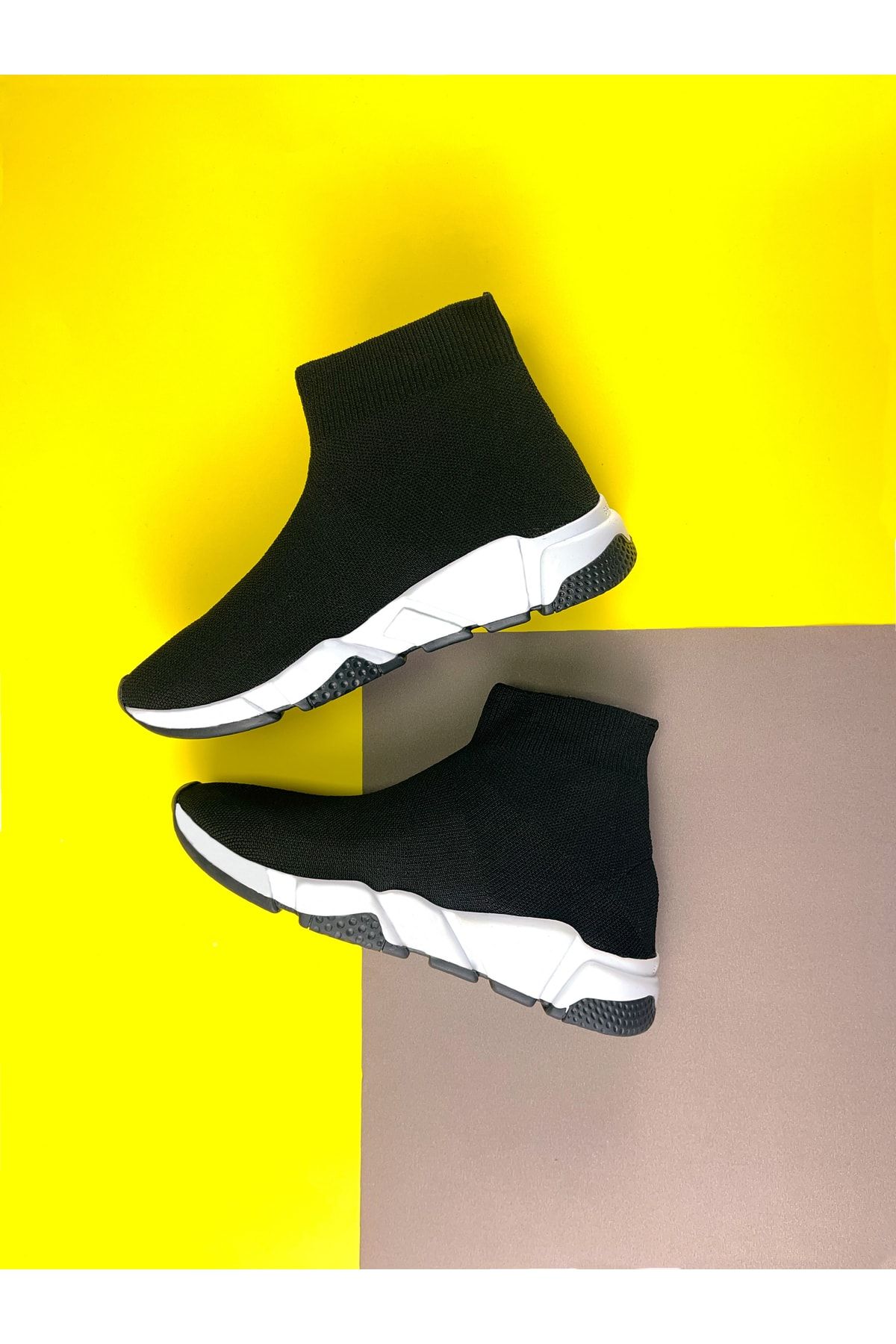 Orvimo Siyah - Unisex Triko Ayakkabı Streç Çorap Sneaker Günlük Spor Ayakkabı
