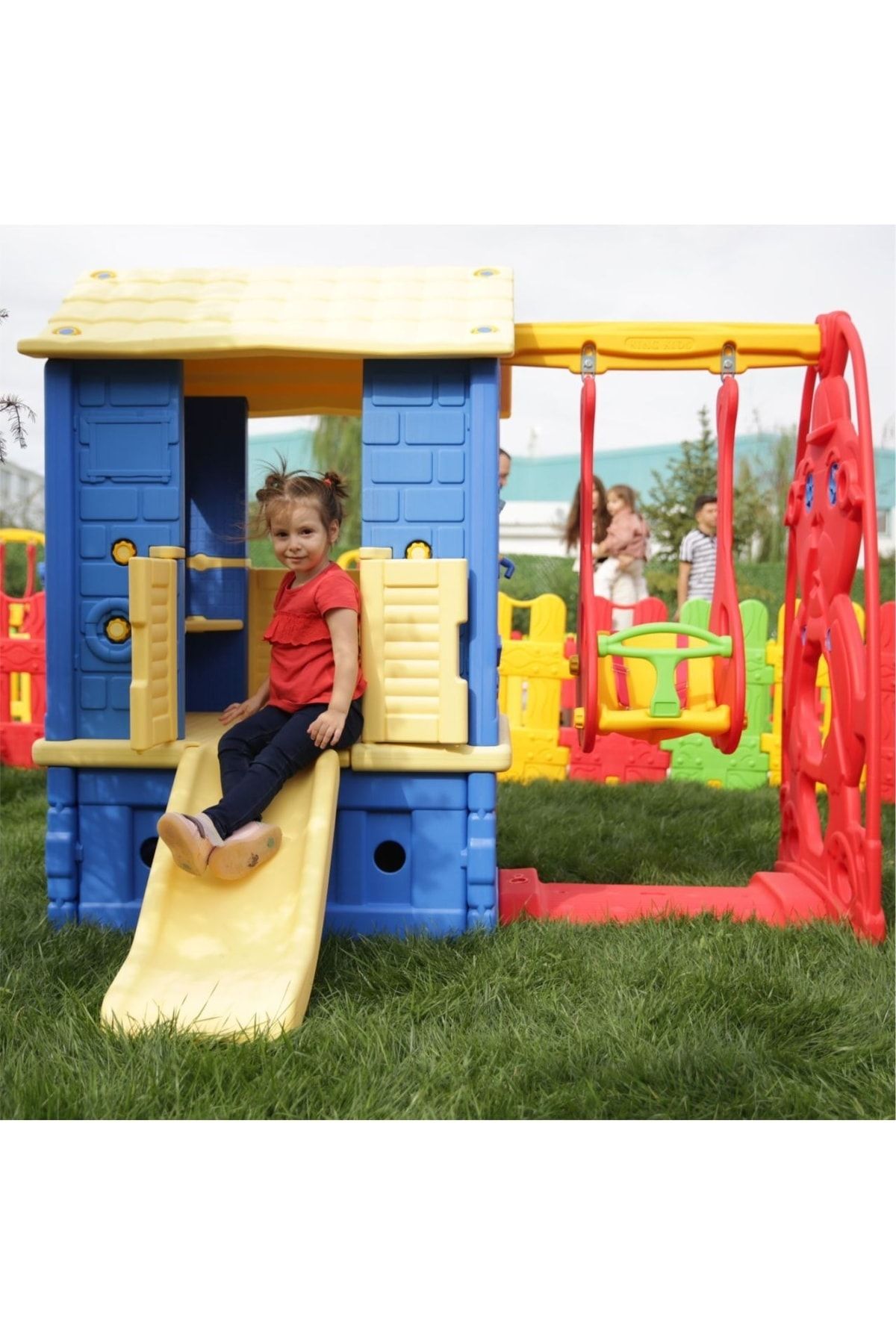 IRMAK OYUNCAK Kaydıraklı Oyun Evi Ve Salıncak Set - Çocuk Oyun Parkı - Anaokulu - Kreş - Çocuk Parkı Kaydırak