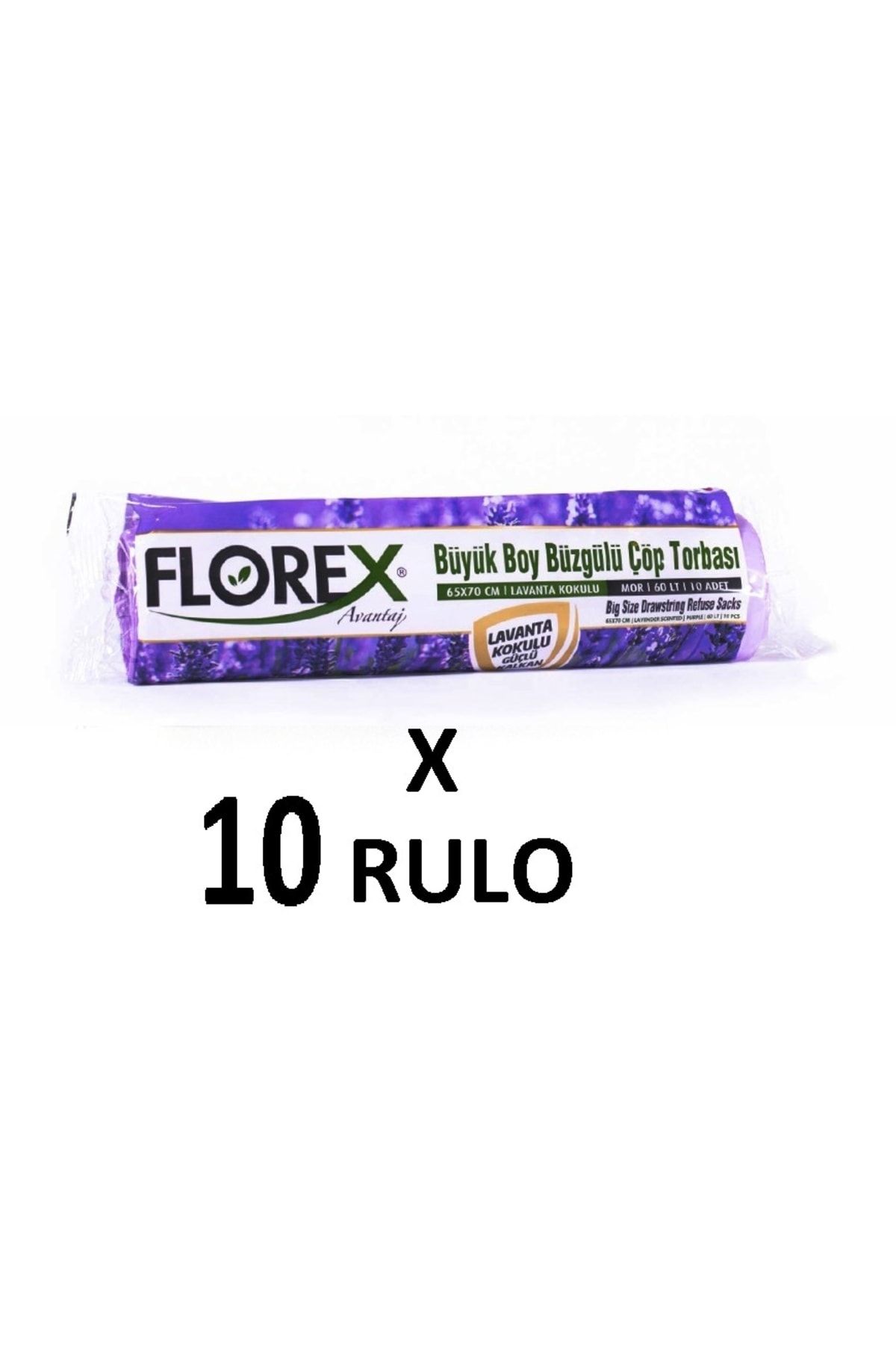 coverest Florex Lavanta Kokulu Büzgülü Büyük Boy ( 65x70 Cm ) Çöp Poşeti Mor 10 Rulo 10*10=100 Adet