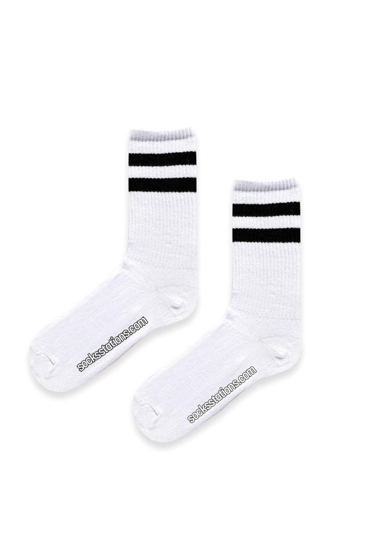 Socks Stations Ünisex Beyaz Renkli , Siyah Çizgili Uzun Kolej Spor Çorap