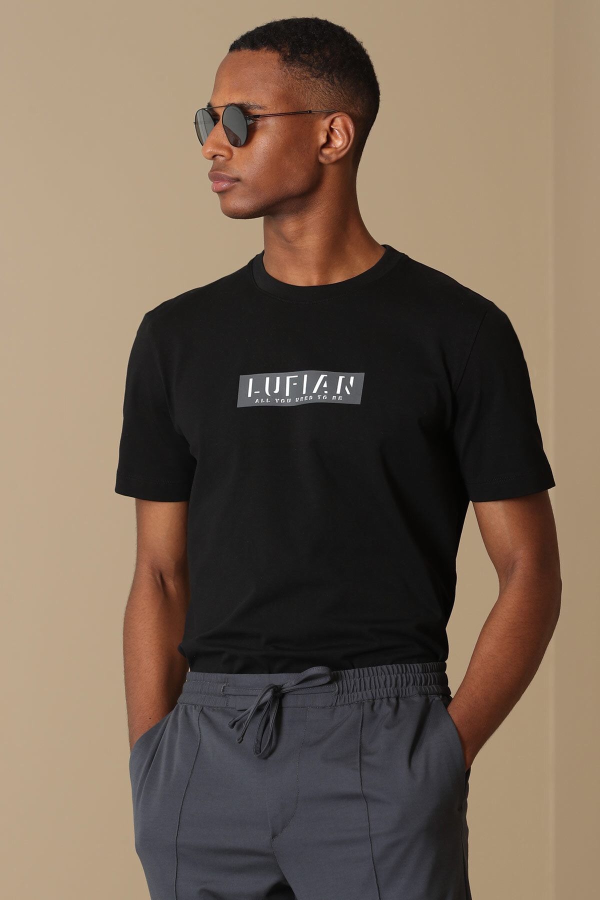 Lufian Frank Modern Grafik T- Shirt Siyah