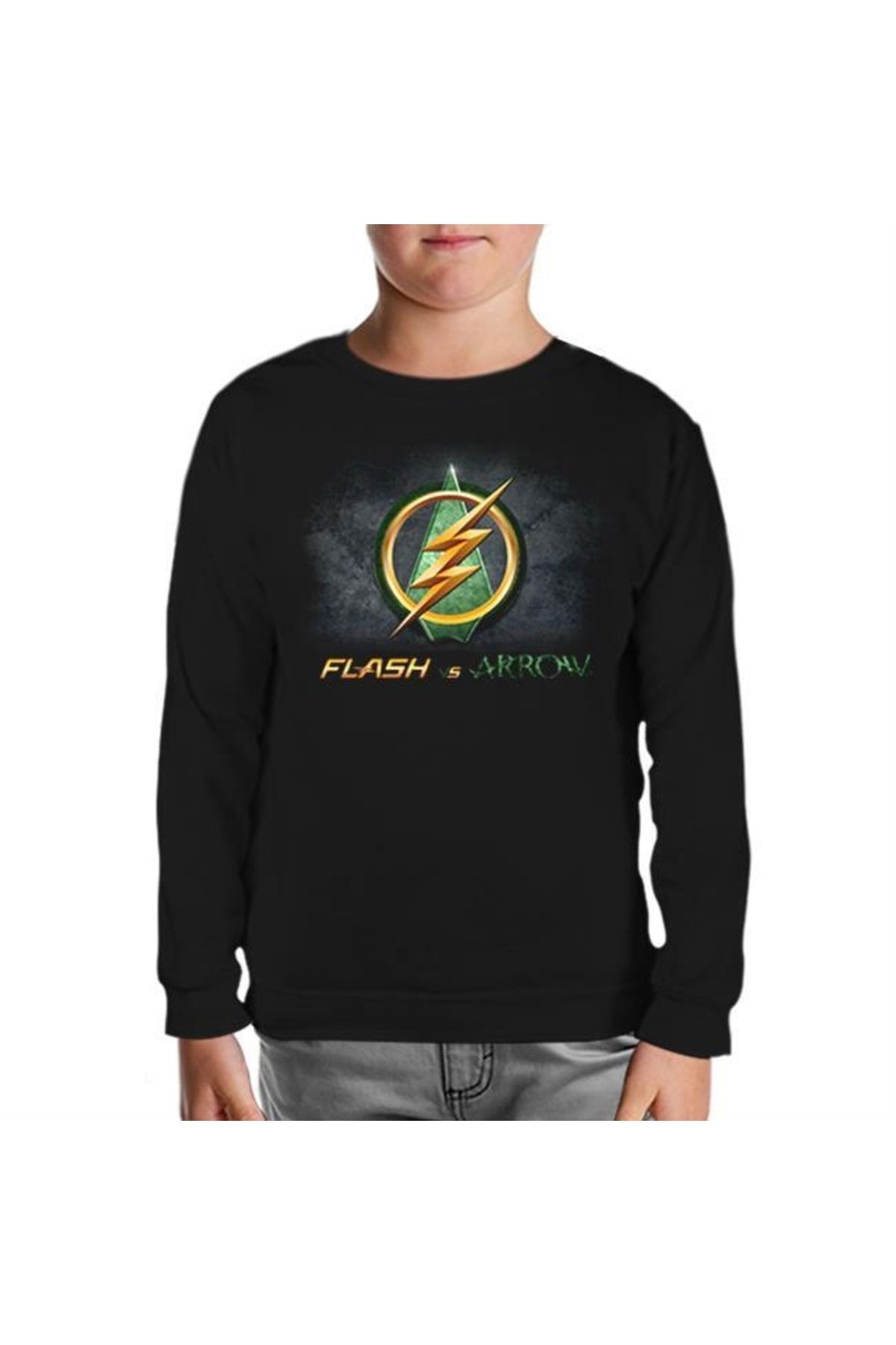 Lord T-Shirt Unisex Çocuk Siyah Flash Vs Arrow Sweatshirt