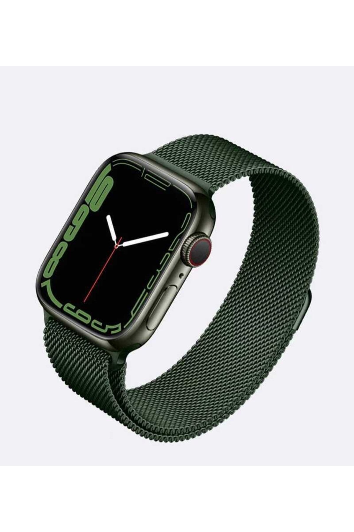 Cupcase Apple Watch 7 45mm Krd-01 Paslanmaz Metal Ince Örgü Kordon Kayış Her Bileğe Uygun - Olive