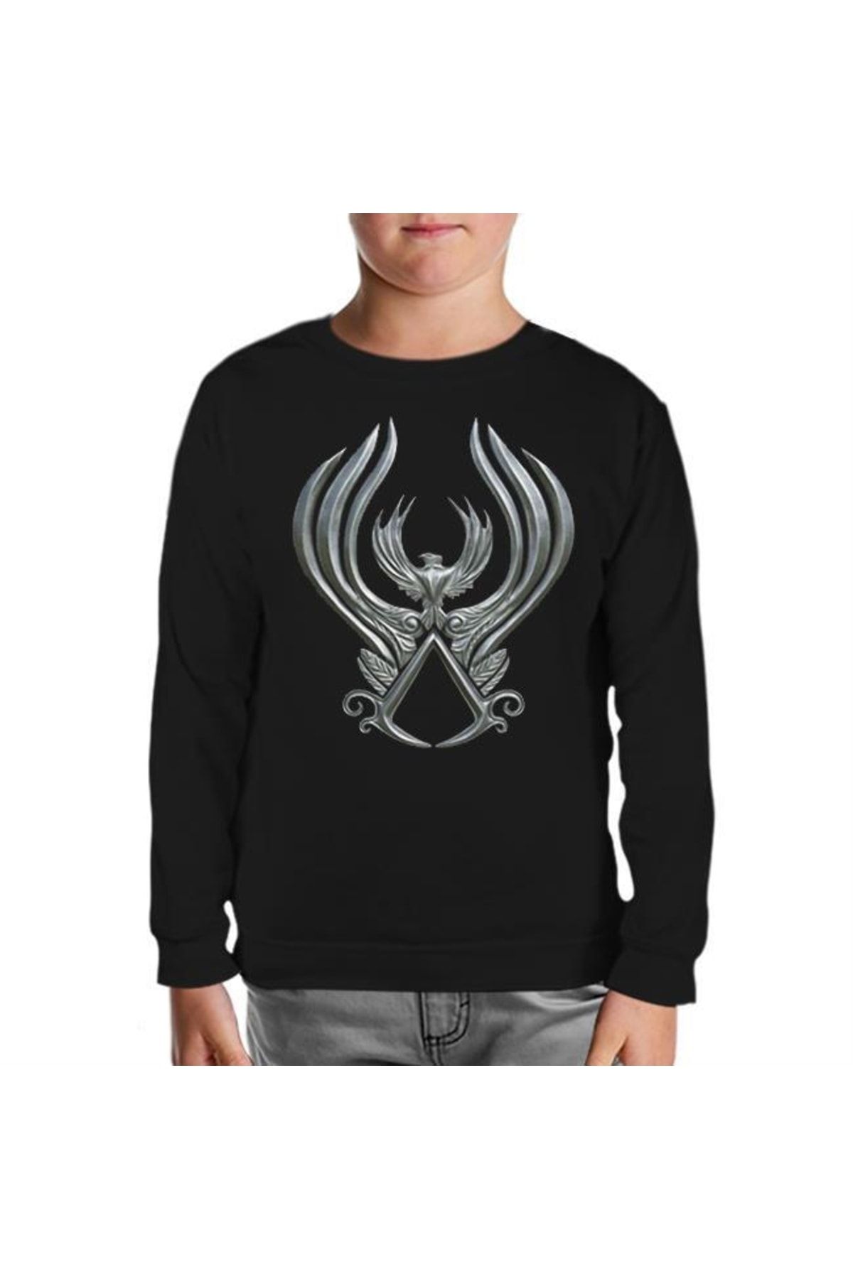 Lord T-Shirt Unisex Çocuk Siyah Assassins Creed Wings Sweatshirt