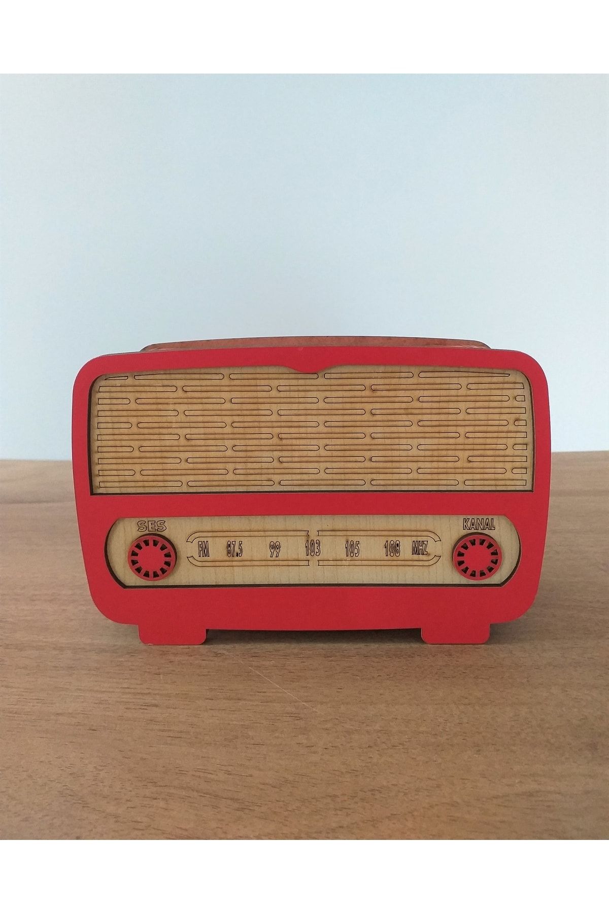 yenihayatdekorasyon Rustik Ahşap Radyo Kumbara Kırmızı