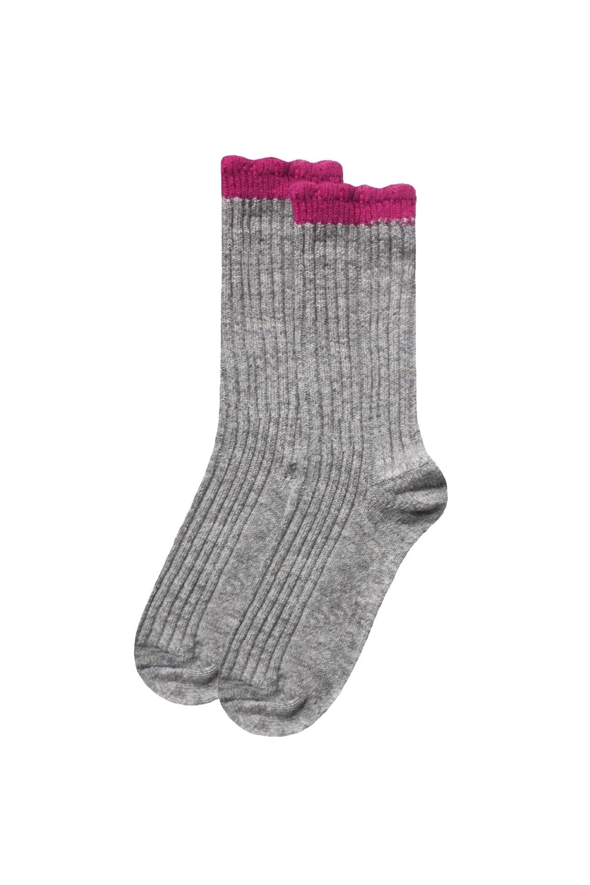 UNLIMITED LEGWEAR Kalın Kışlık Yün Ve Kaşmir Karışımlı Fuşya/gri Bileği Dilimli Kadın Çorap