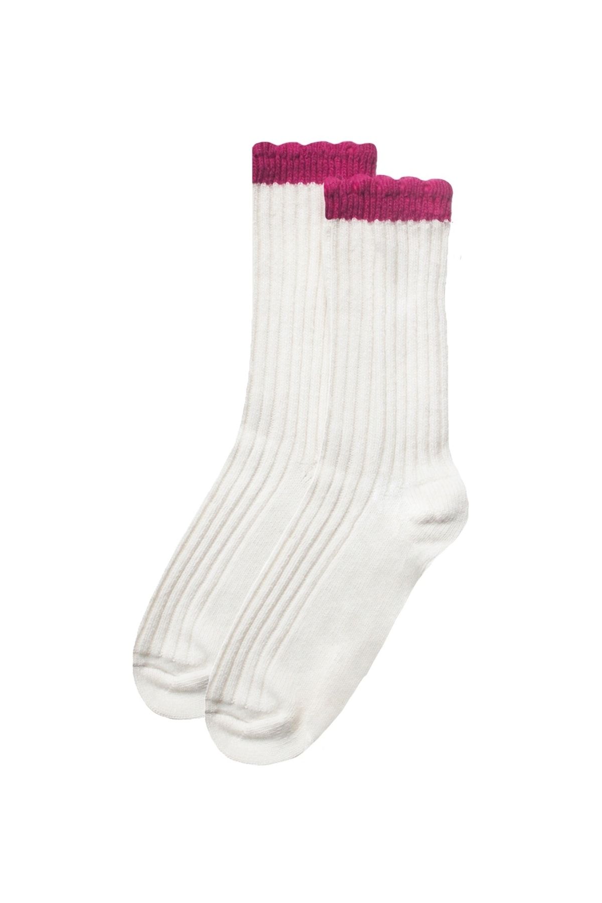 UNLIMITED LEGWEAR Kalın Kışlık Yün Ve Kaşmir Karışımlı Fuşya/krem Bileği Dilimli Kadın Çorap