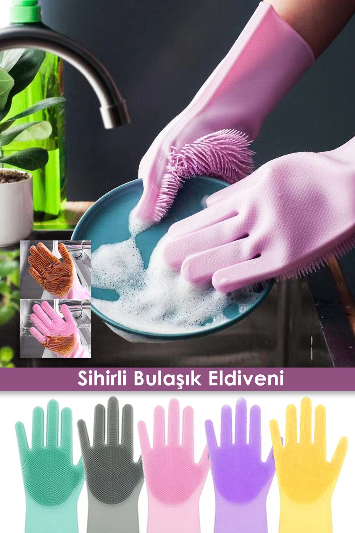 Anadolu Saray Çarşısı Pratik Sihirli Silikon Bulaşık Eldiveni | Mutfak Banyo Ve Meyve Sebze Temizleme Eldiveni