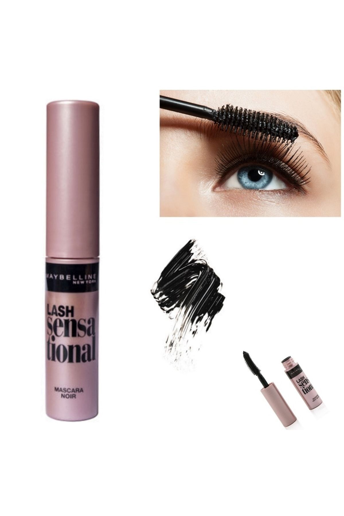 Maybelline New York Maybelline Lash Sansasyonel Extra Siyah Maskara- Kirpik Mucidi / Seyahat Boy Mini Maskara -4.5 Ml