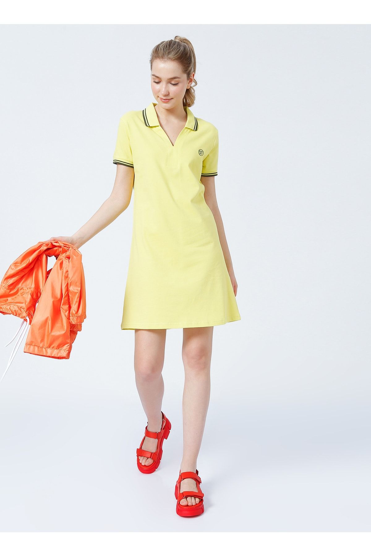 Aeropostale Rosie Polo Yaka Basic Düz Sarı Kadın Elbise