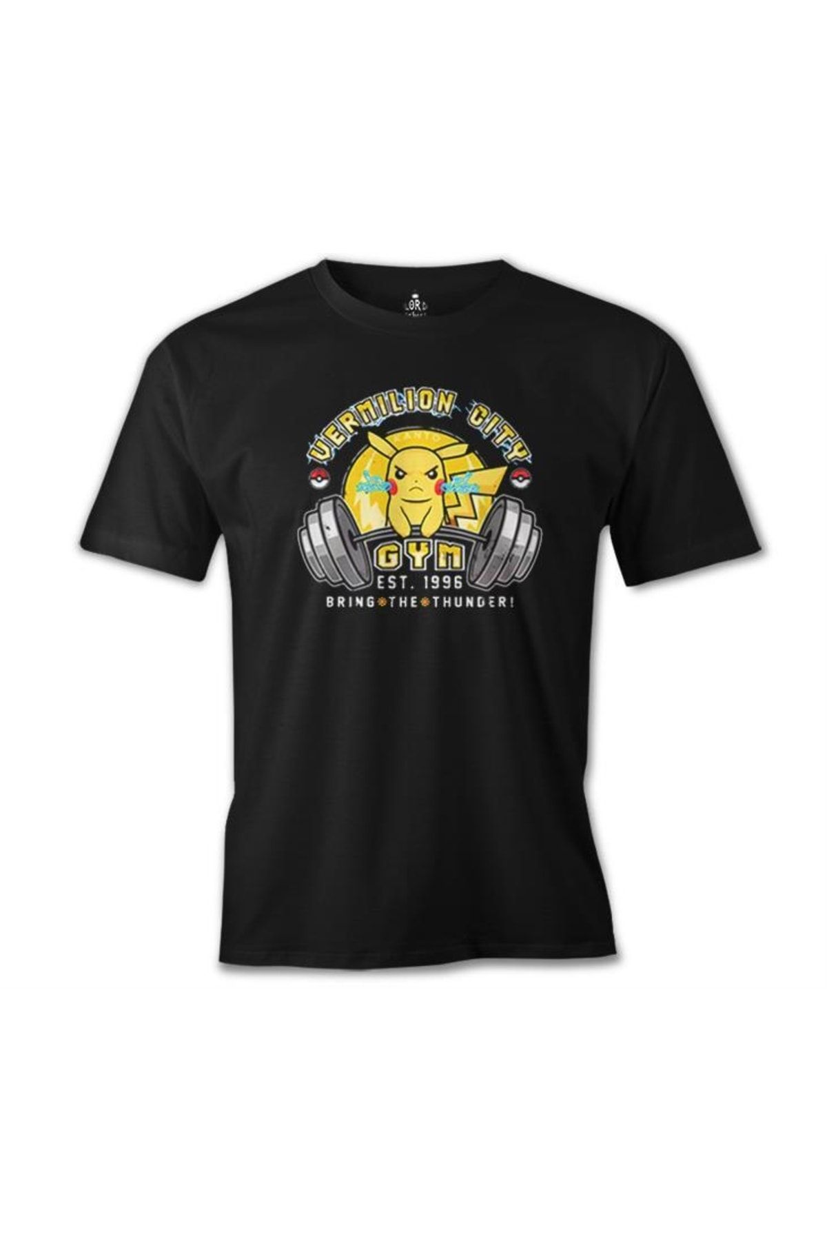 Lord T-Shirt Kadın Siyah Pokemon Pikachu Baskılı Tshirt