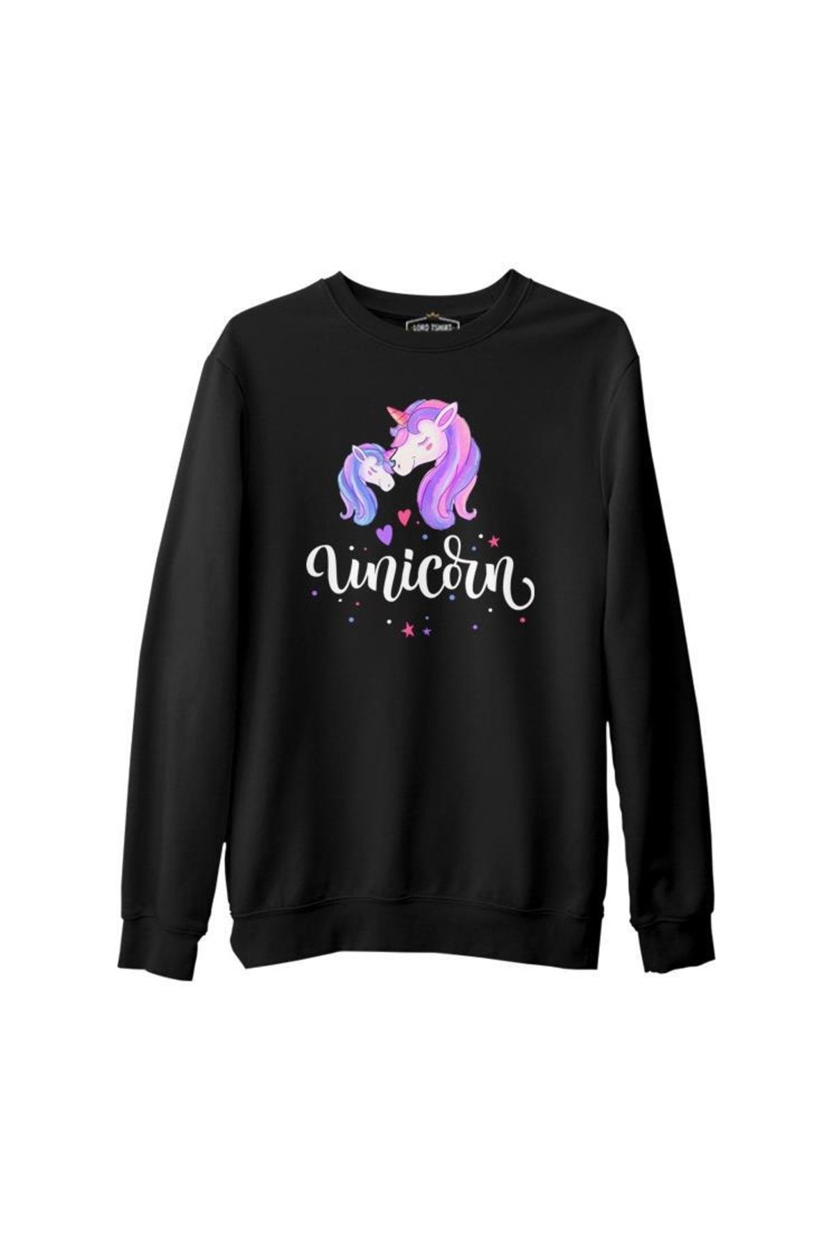 Lord T-Shirt Unicorn Anneler Günü Siyah Unisex Kalın Sweatshirt