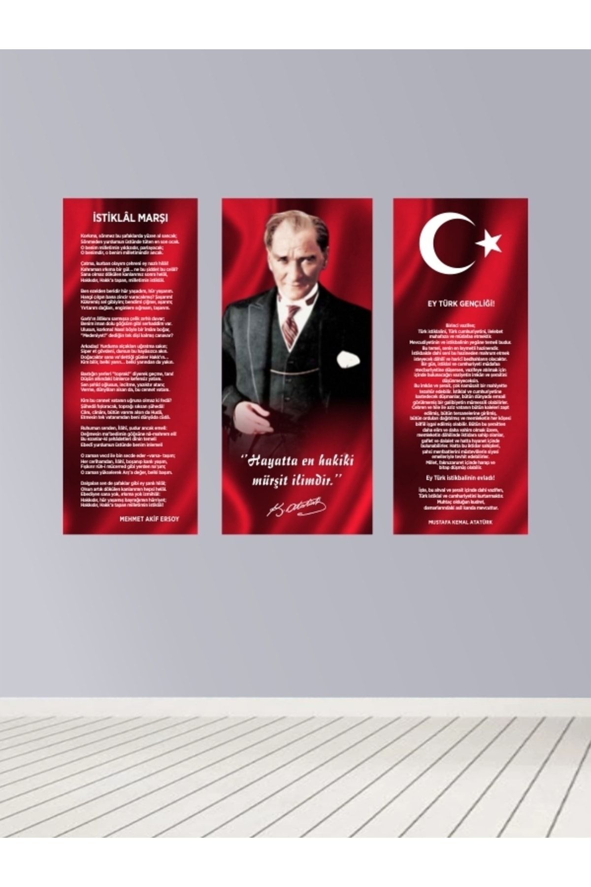 mevastore Atatürk Köşesi, Istaklal Marşı, Gençliğe Hitabe, Atatürk Poster 3'lü Mdf Tablo