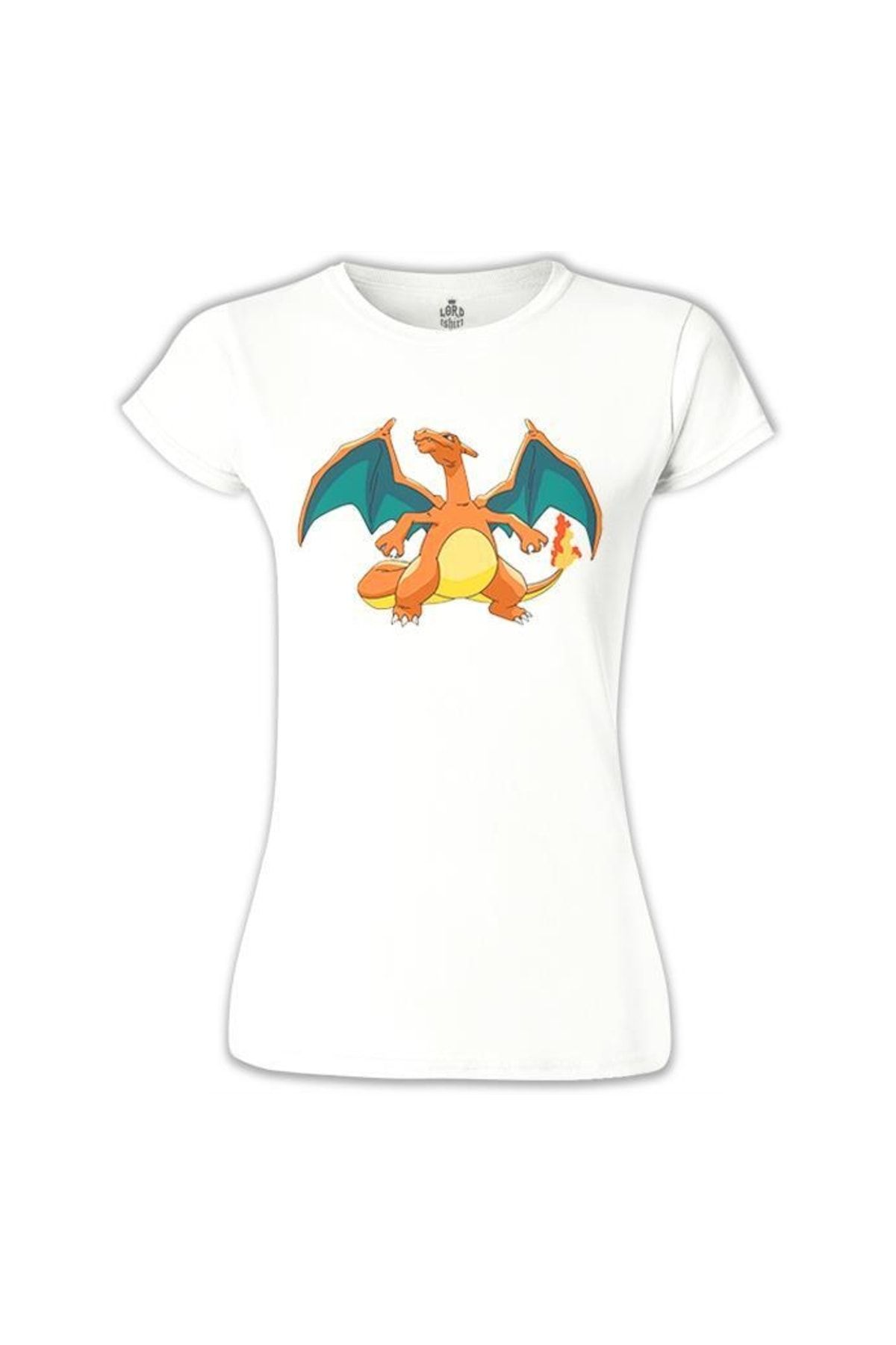 Lord T-Shirt Kadın Beyaz Pokemon Charizard Tshirt bb 367