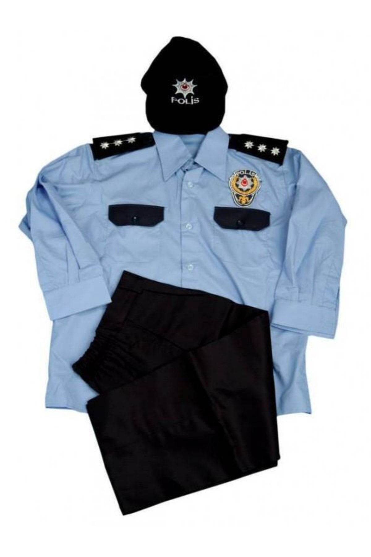 BURAK ASKERİ MALZEME Uzun Kollu Mavi Renkli Unisex Sapkali Polis Cocuk Kiyafet Kostum Takimi