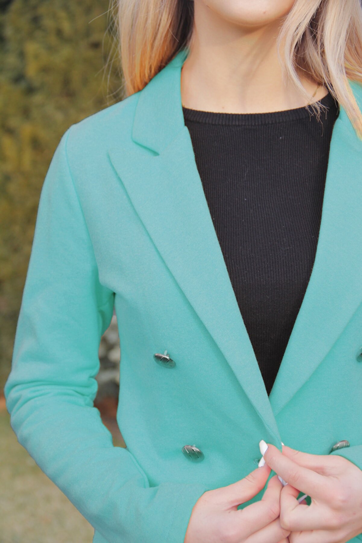 ZEUS GİYİM Kadın  Mint Yeşil Düğmeli Yazlık Ince Ceket