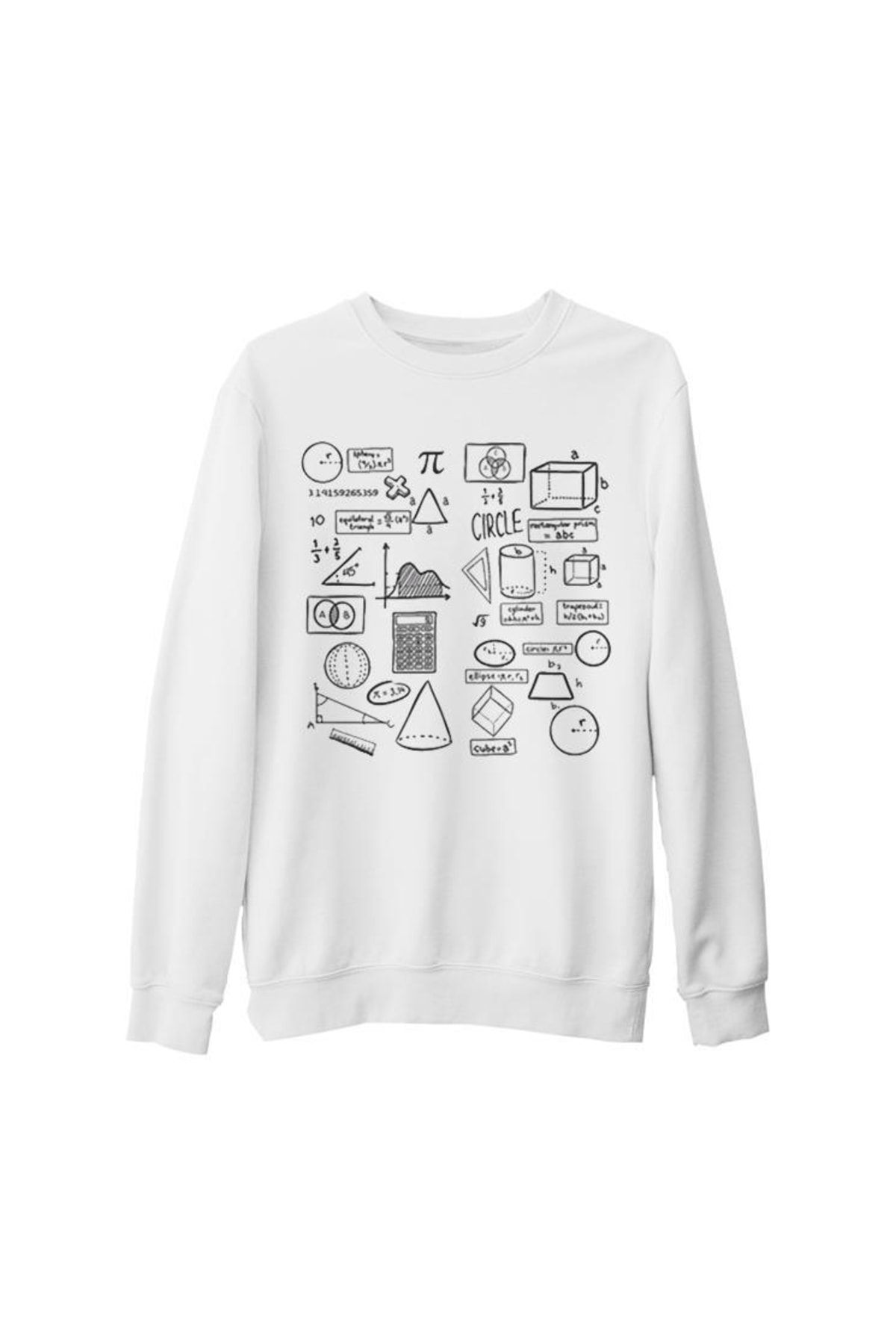Lord T-Shirt Unisex Beyaz Matematik  Basics Kalın Sweatshirt