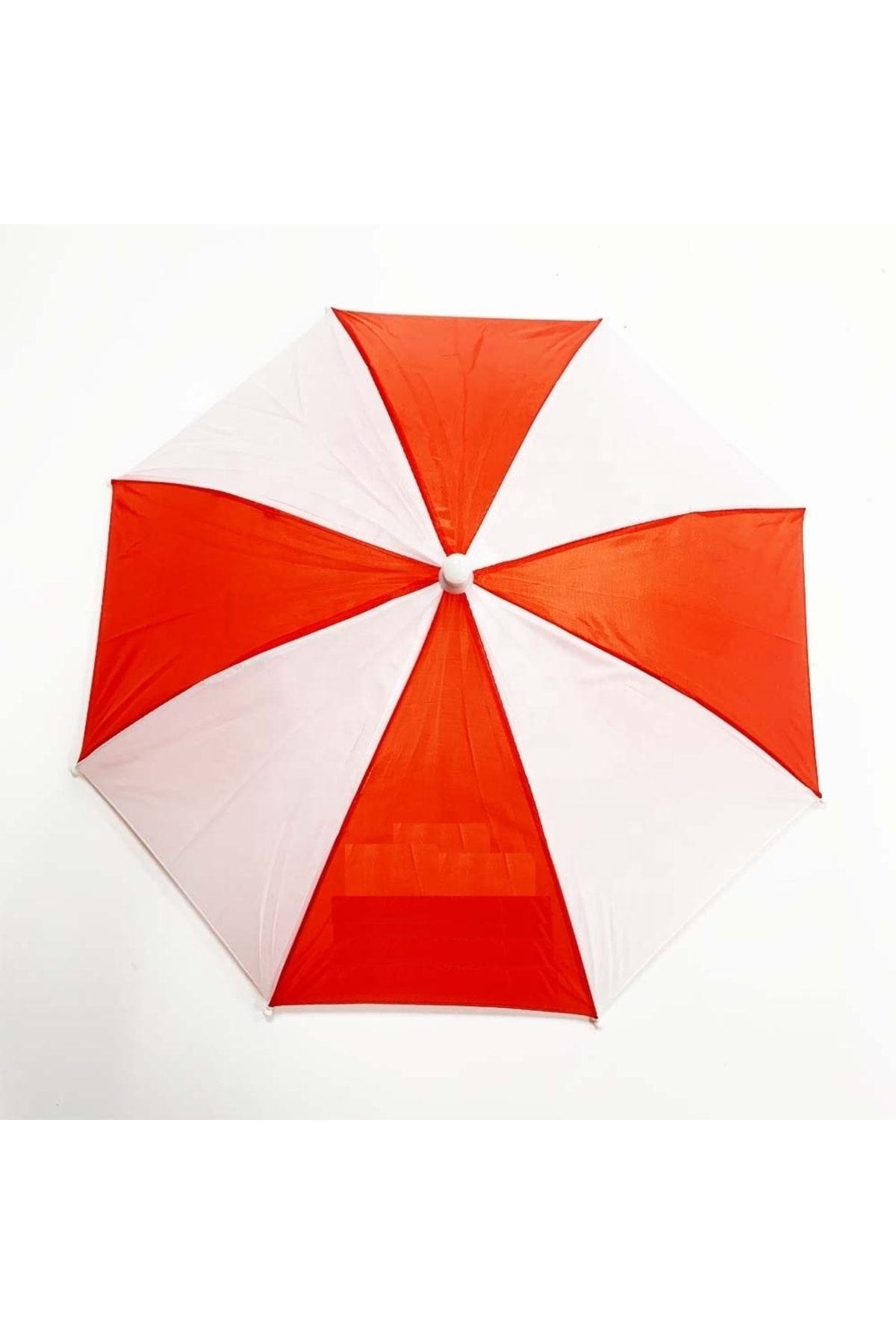 ELEVEN MARKETS Kırmızı Beyaz Lastikli Plaj Yazlık Kafa Şemsiyesi Eğlenceli Şapka Şemsiye Güneş Koruyucu