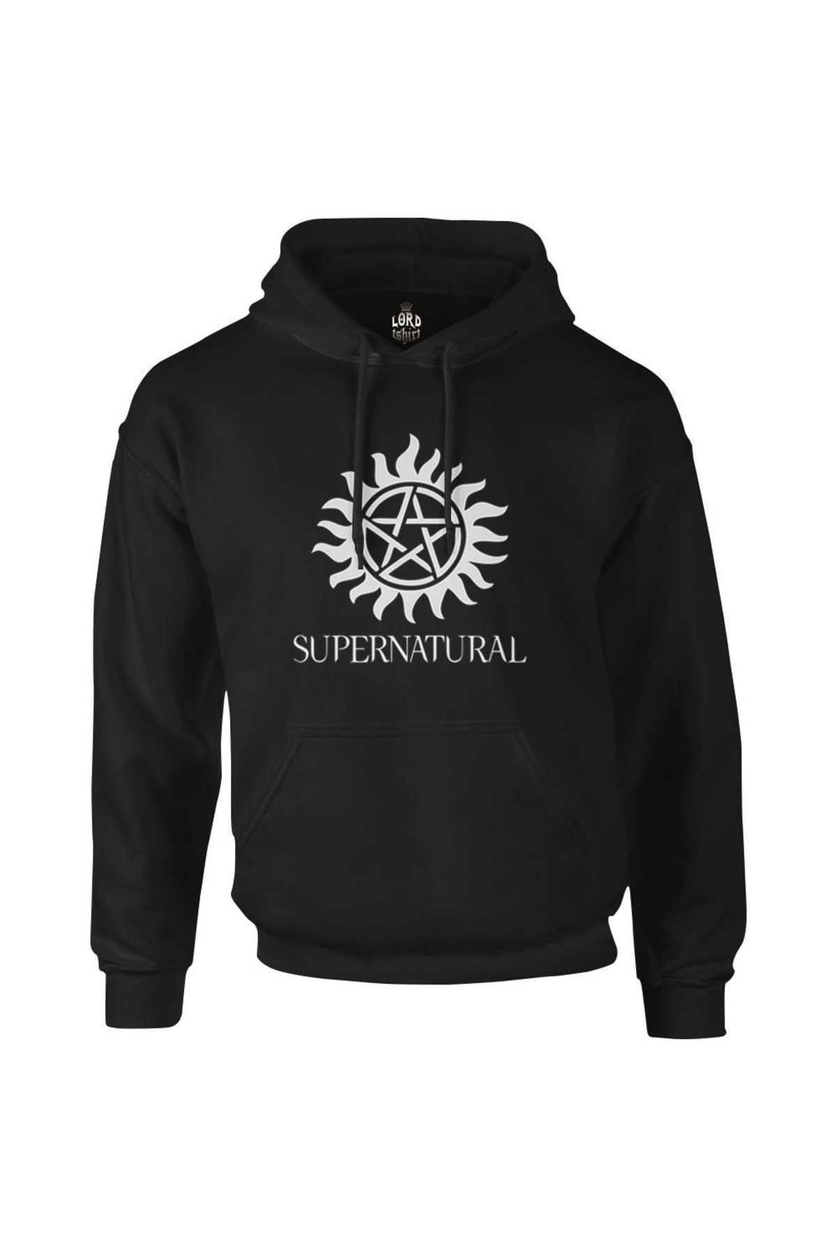 Lord T-Shirt Supernatural Logo Siyah Erkek Fermuarsız Kapşonlu - PH-747
