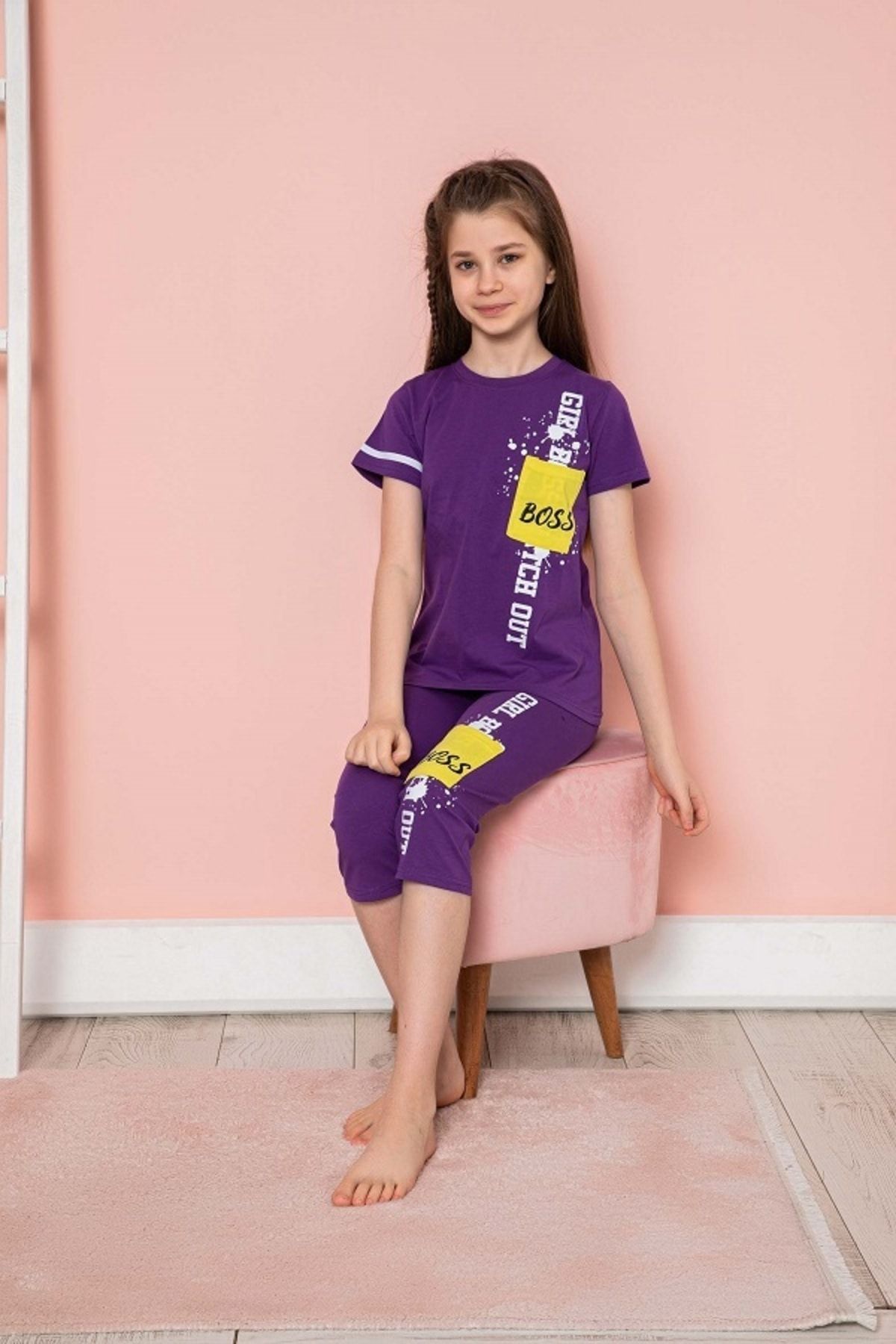 Tarık Kız Çocuk Pijama Kapri Boss-%100 Pamuk