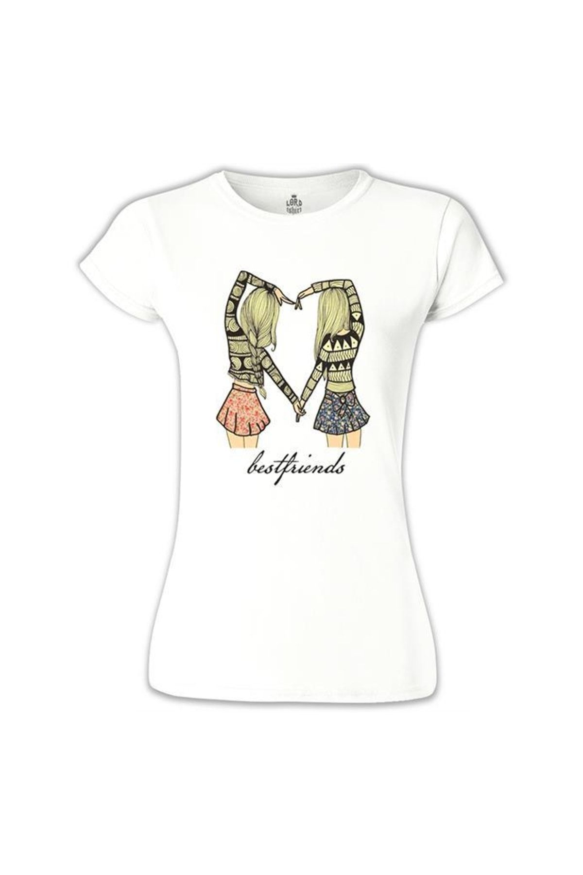 Lord T-Shirt Kadın Beyaz Best Friend Heart T-shirt