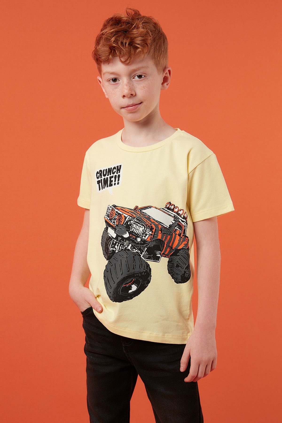 Lela Baskılı Bisiklet Yaka Pamuklu T Shirt Erkek Çocuk T Shirt