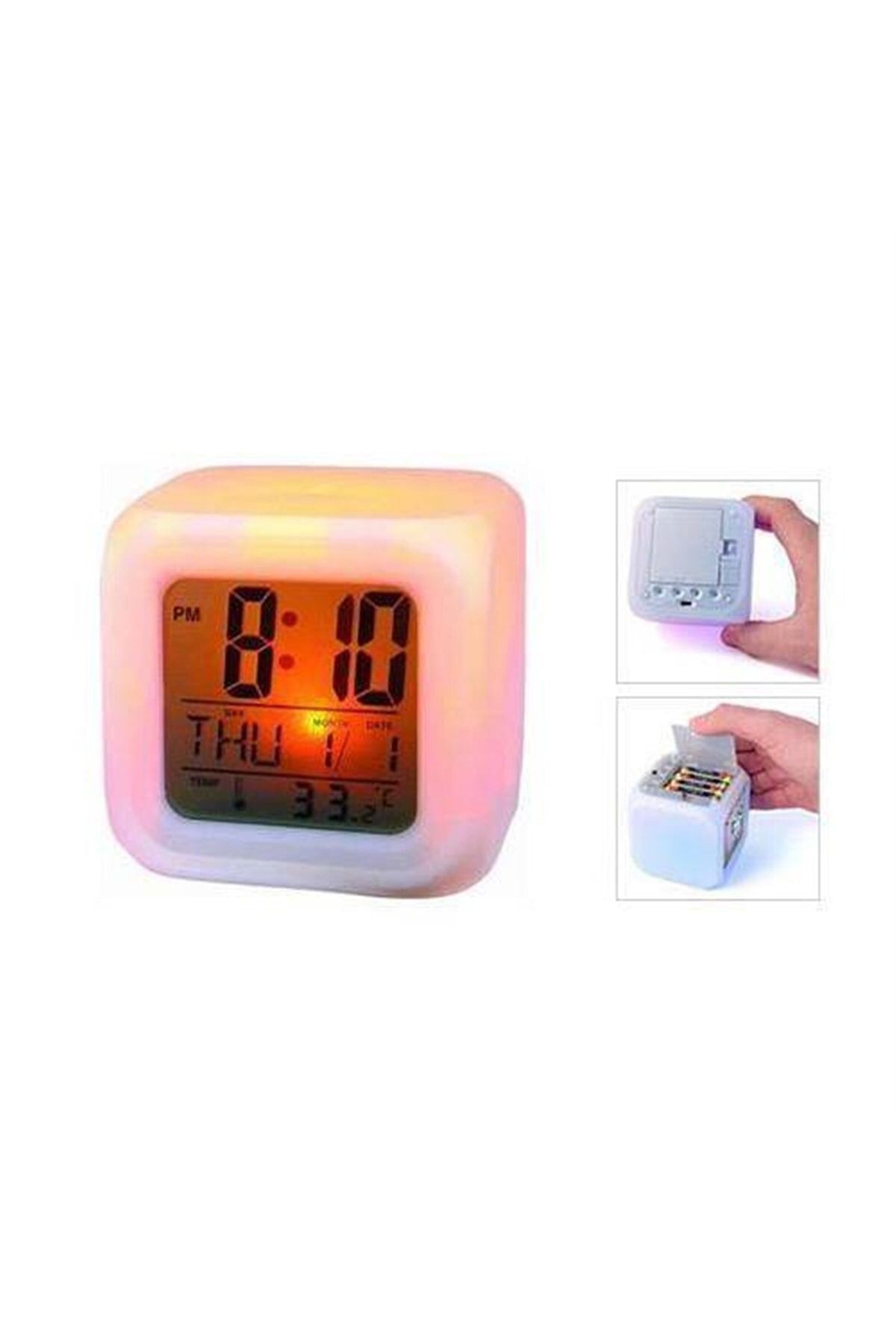 Yetkin Home 2 Adet Lcd Ekranlı Alarmlı Masa Saati Renk Değiştiren Küp Saat Dijital Termometre