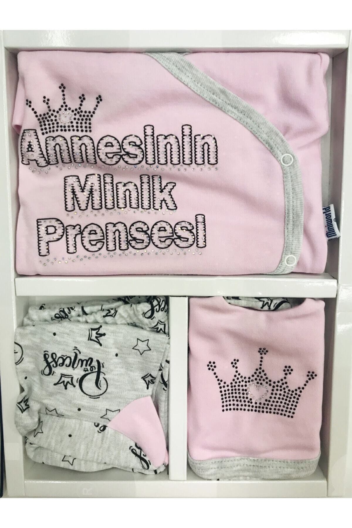 Miniworld Annesinin Minik Prensesi 5li Hastane Çıkışı Yenidoğan Zıbın Seti %100 Pamuk Anti Alerjik