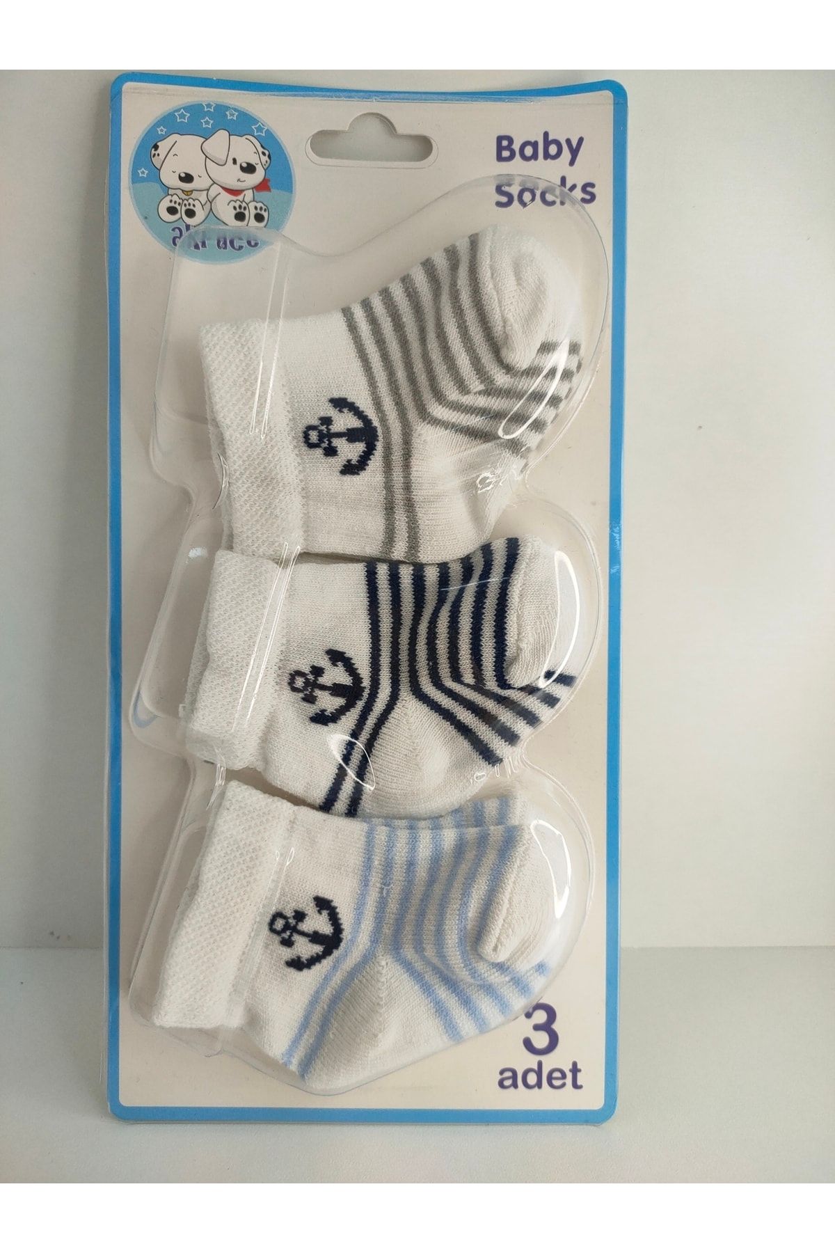 Akface Çapalı Deniz Desenli Pamuk Erkek 0-6 Ay Yenidoğan Bebek Çorabı
