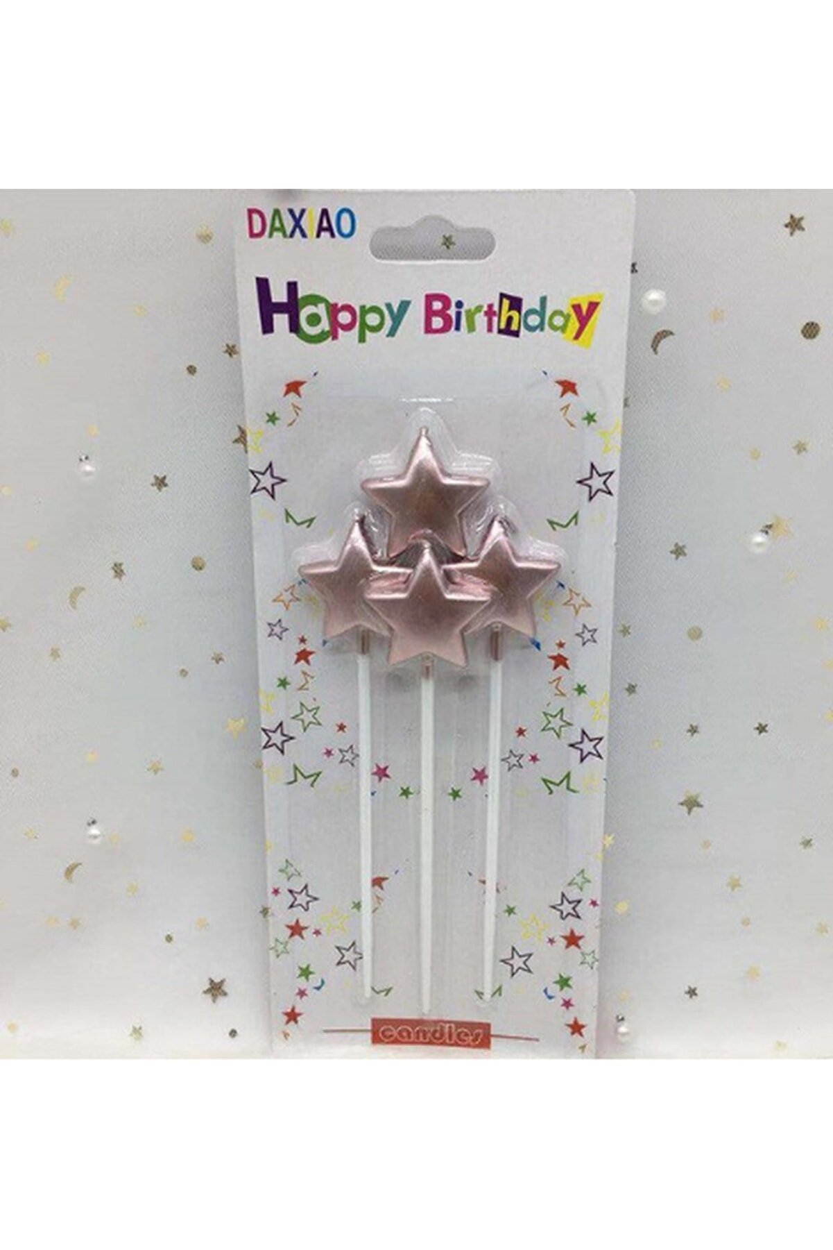 aksuticaret Çubuklu Metalize Yıldız Mum Doğum Günü Mumu Rose Gold C