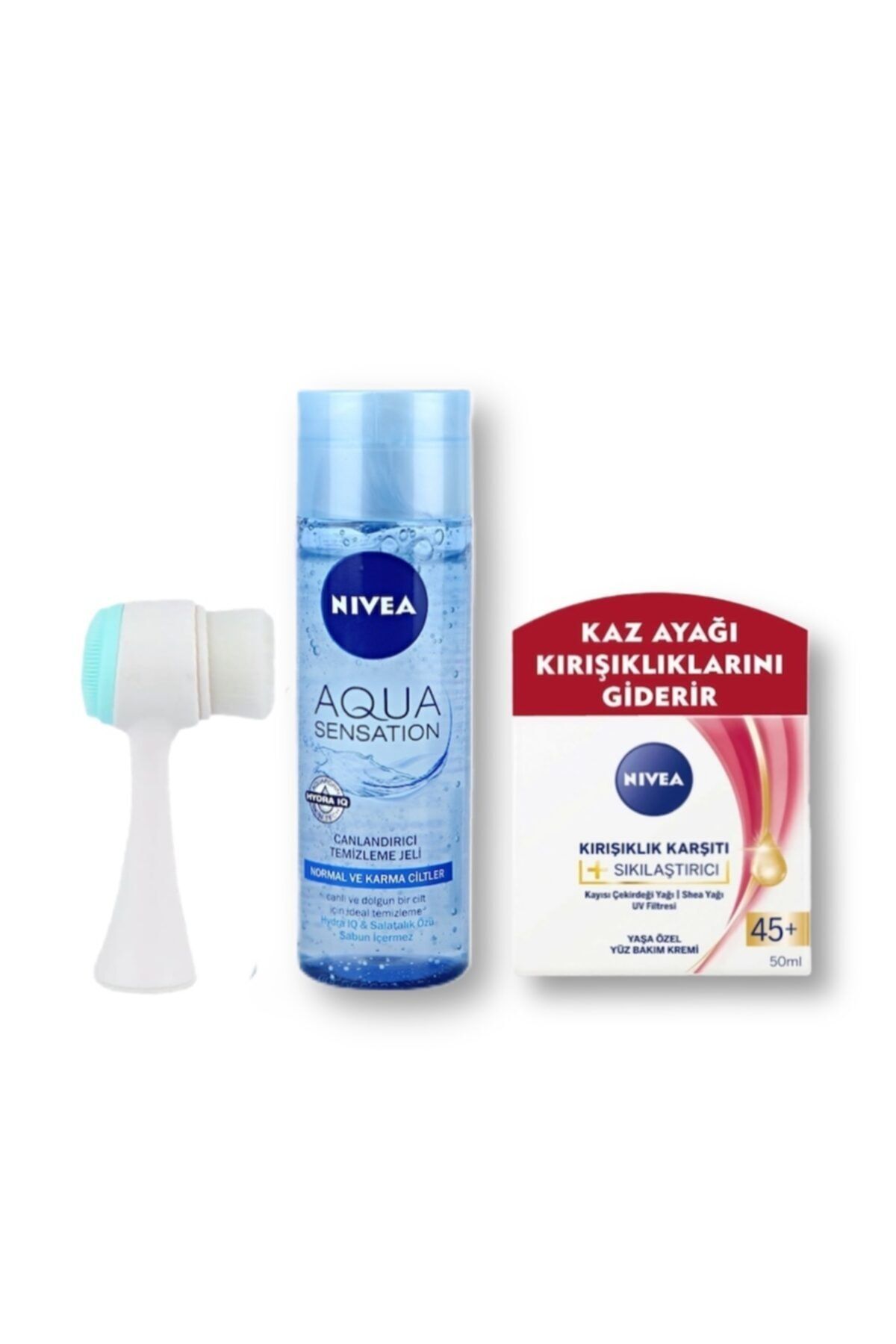 NIVEA Aqua Sensation Yüz Temizleme Jeli +kırışıklık Karşıtı 45+ Yüz Bakım Kremi + Yüz Temizleme Fırçası