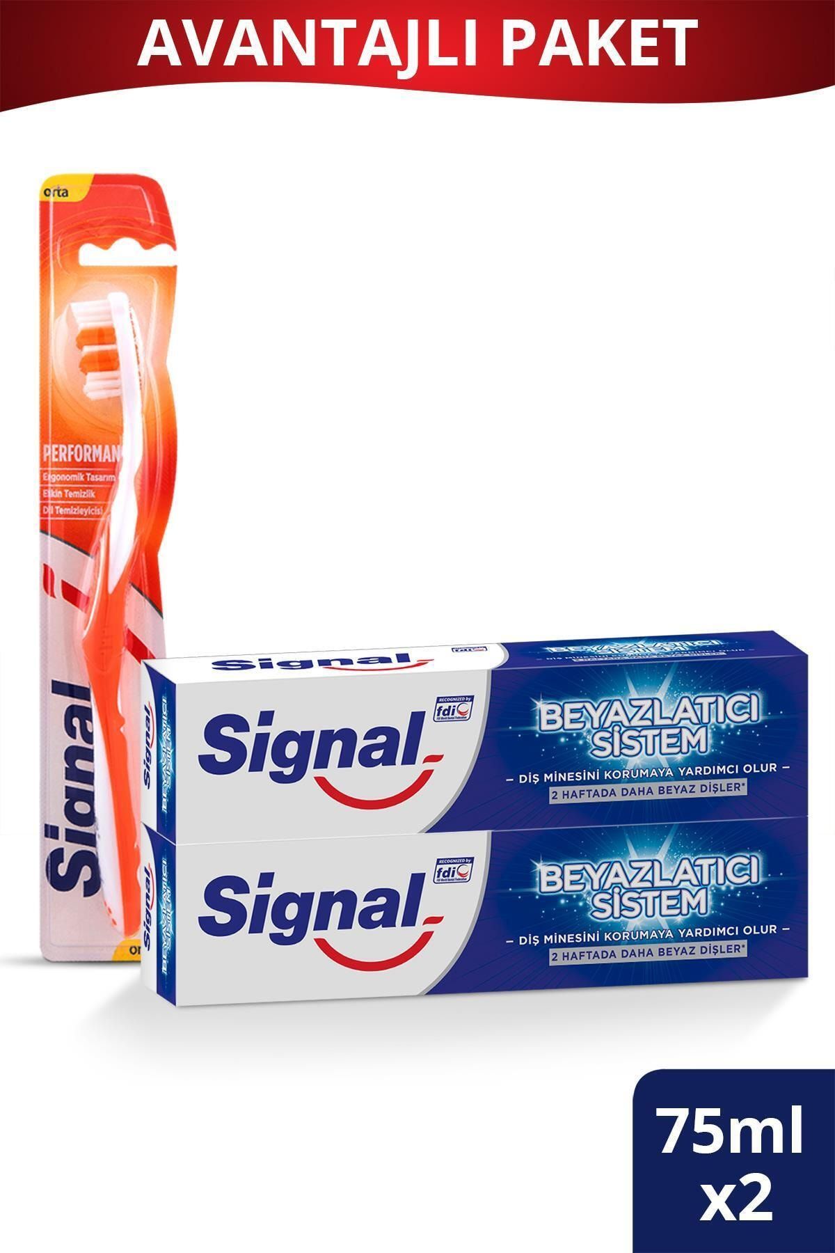 Signal Beyazlatıcı Sistem Diş Macunu 75 ml X2 + Performance Orta Diş Fırçası