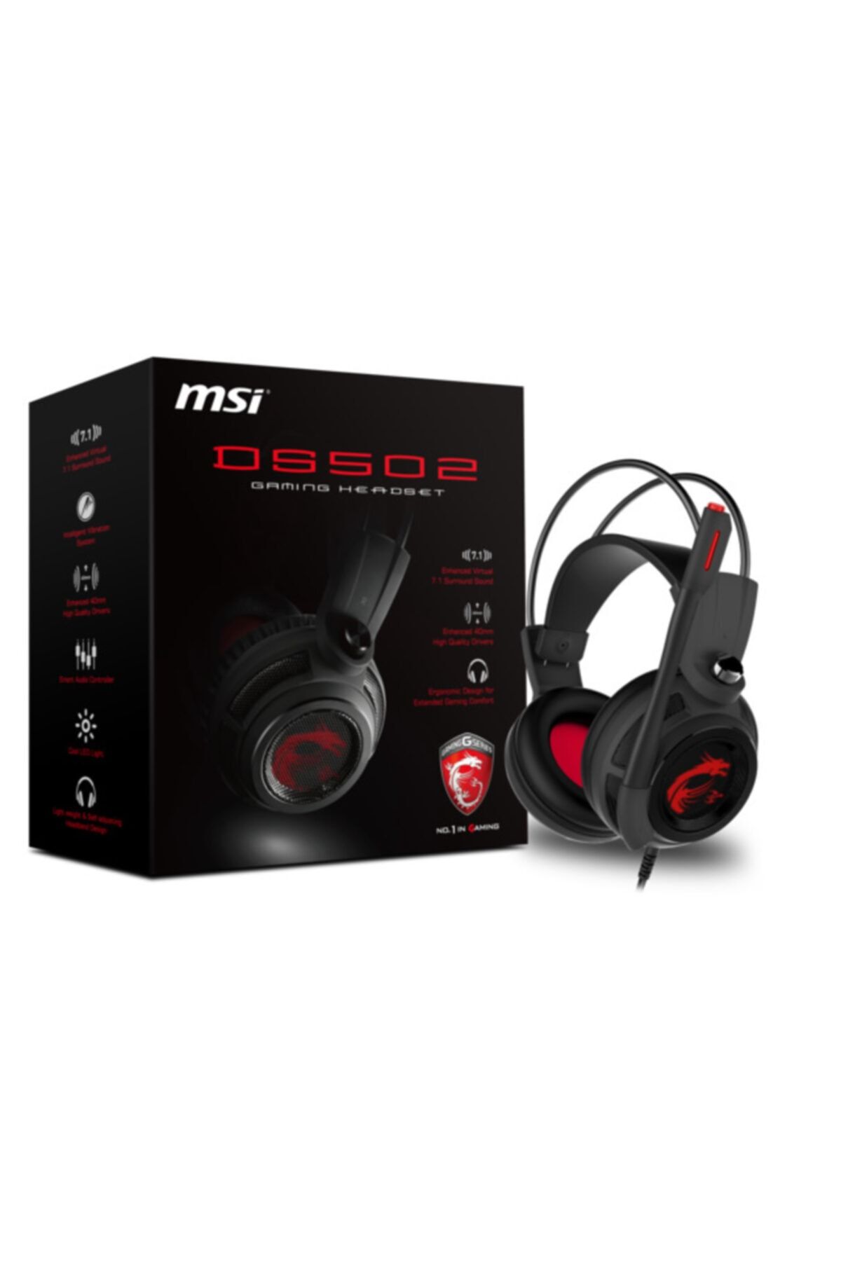 MSI Gg Ds502 Gamıng Headset 7.1 Cevresel Ses 2x40mm Surucu Kırmızı Dragon Led Aydınlatma