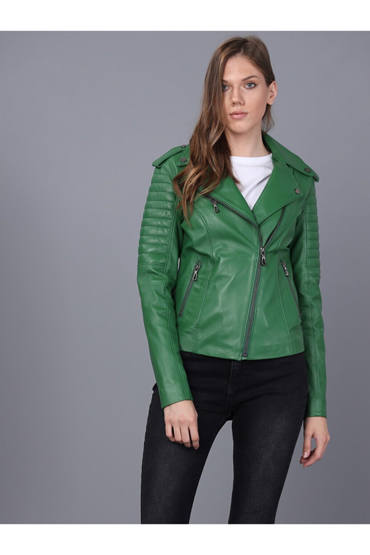 Basics&More Kadın Yeşil Deri Ceket