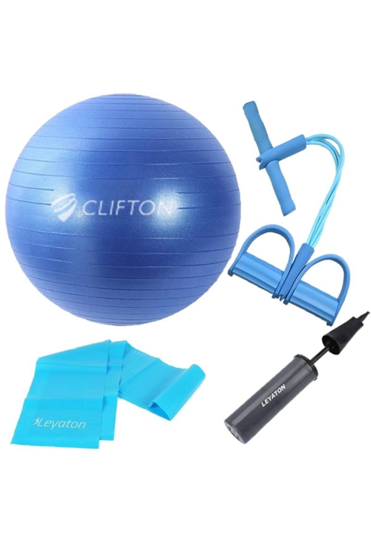 Clifton Anti-brust Yoga Pilates Denge Topu Mavi + Direnç Lastiği + Pilates Bandı + Pompa