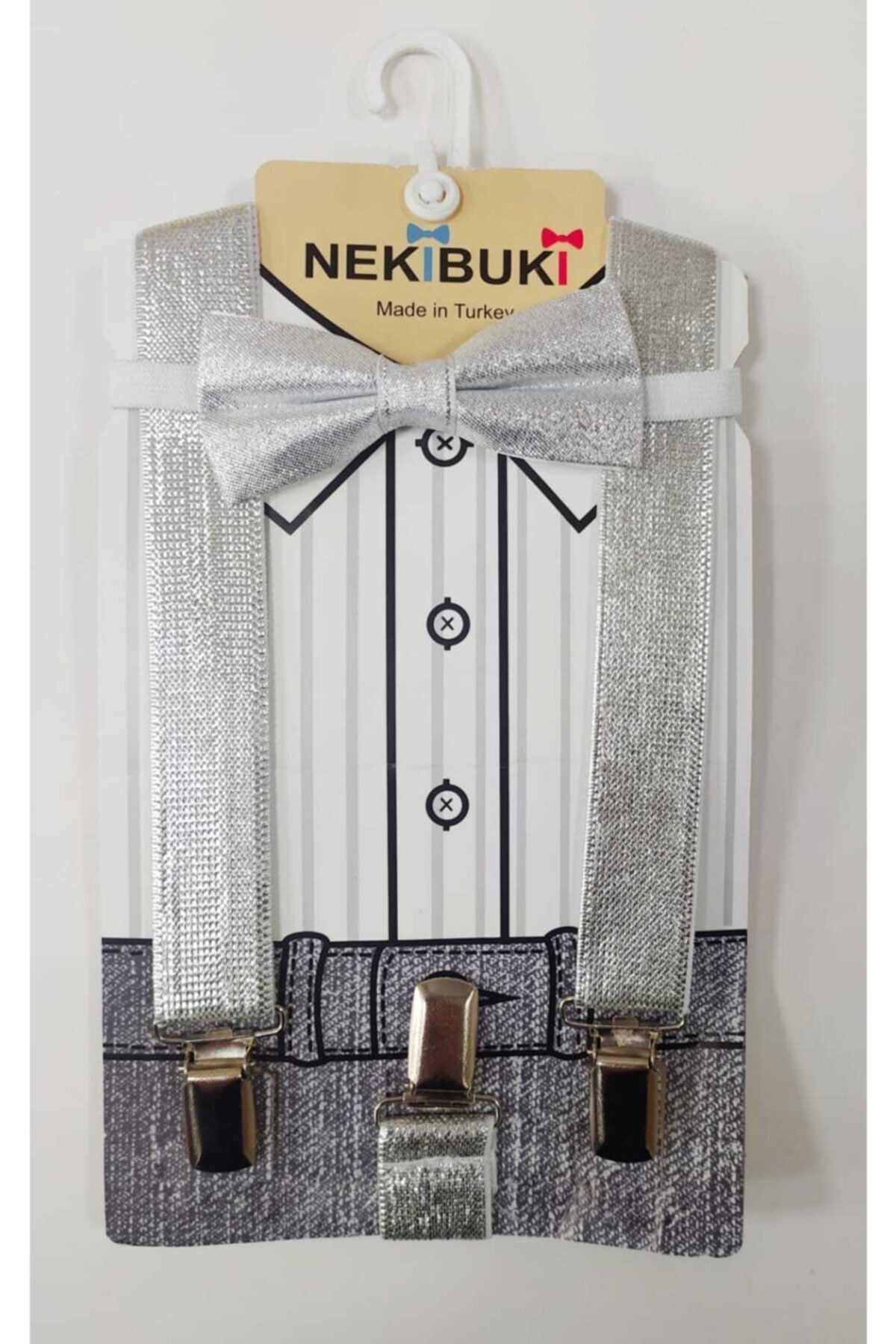 NEKİBUKİ Gümüş Simli Çocuk Askı Papyon Takımı