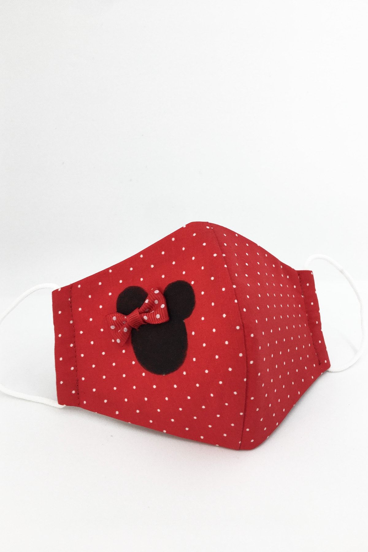Vera Çocuk Kumaş Maske Kırmızı Minnie Mouse Kurdelalı Pamuklu Kumaş Maske
