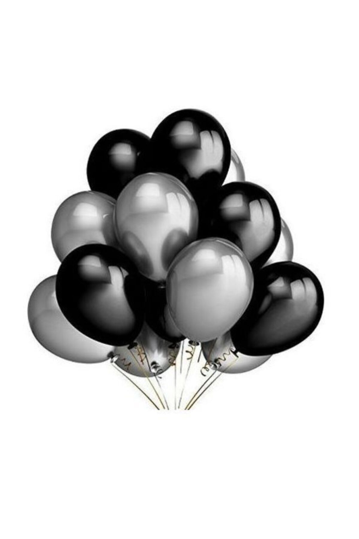 Renkli Parti 25 Adet Siyah Gümüş Gri Metalik Parti Balonu