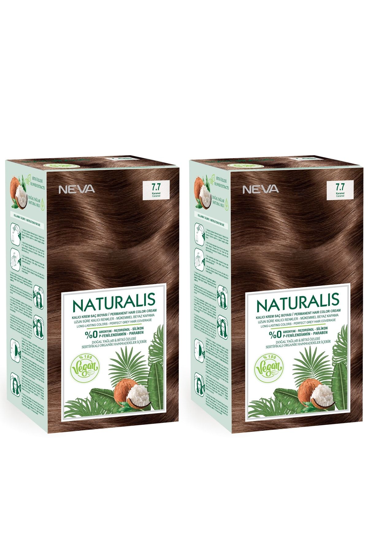 NEVA KOZMETİK Naturalis Saç Boyası 7.7 Karamel %100 Vegan 2'li Set