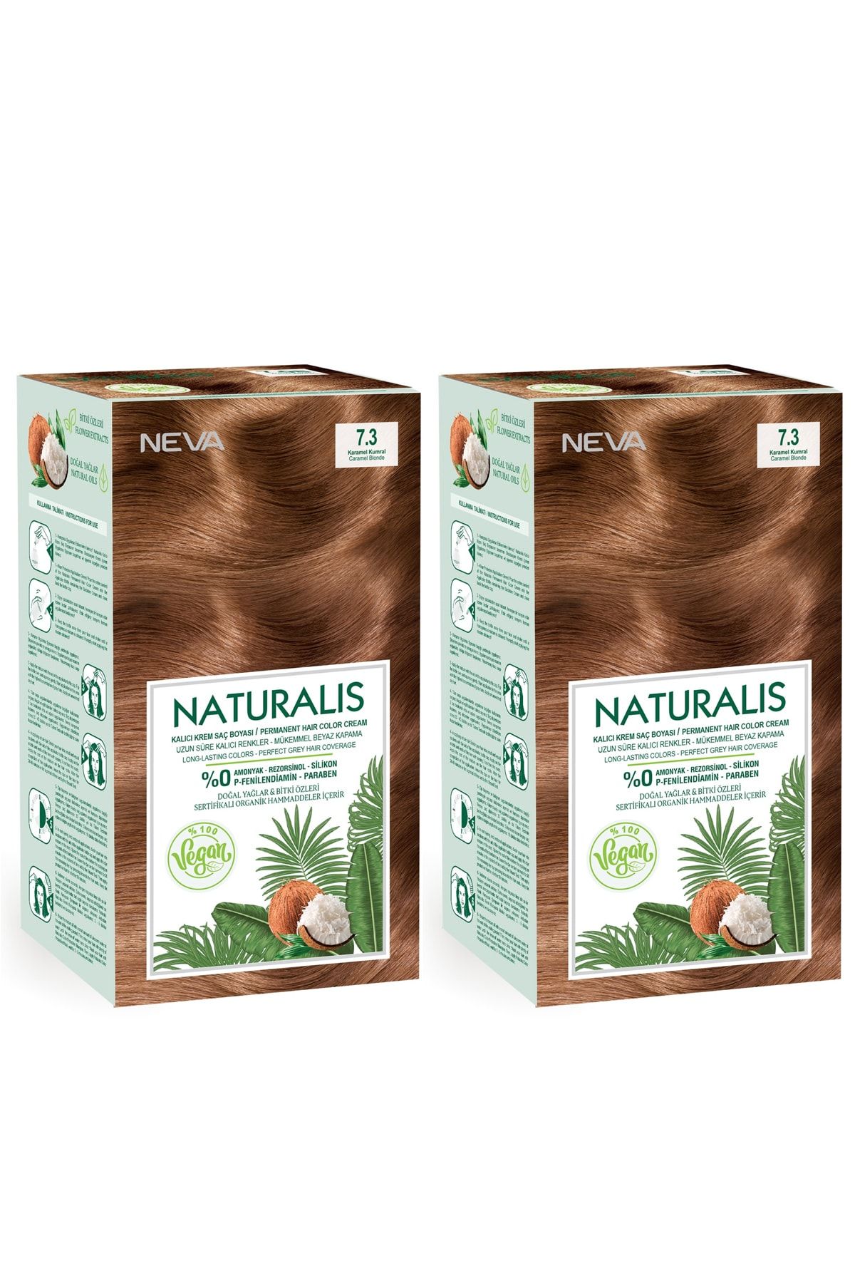 NEVA KOZMETİK Naturalis Saç Boyası 7.3 Karamel Kumral %100 Vegan 2'li Set