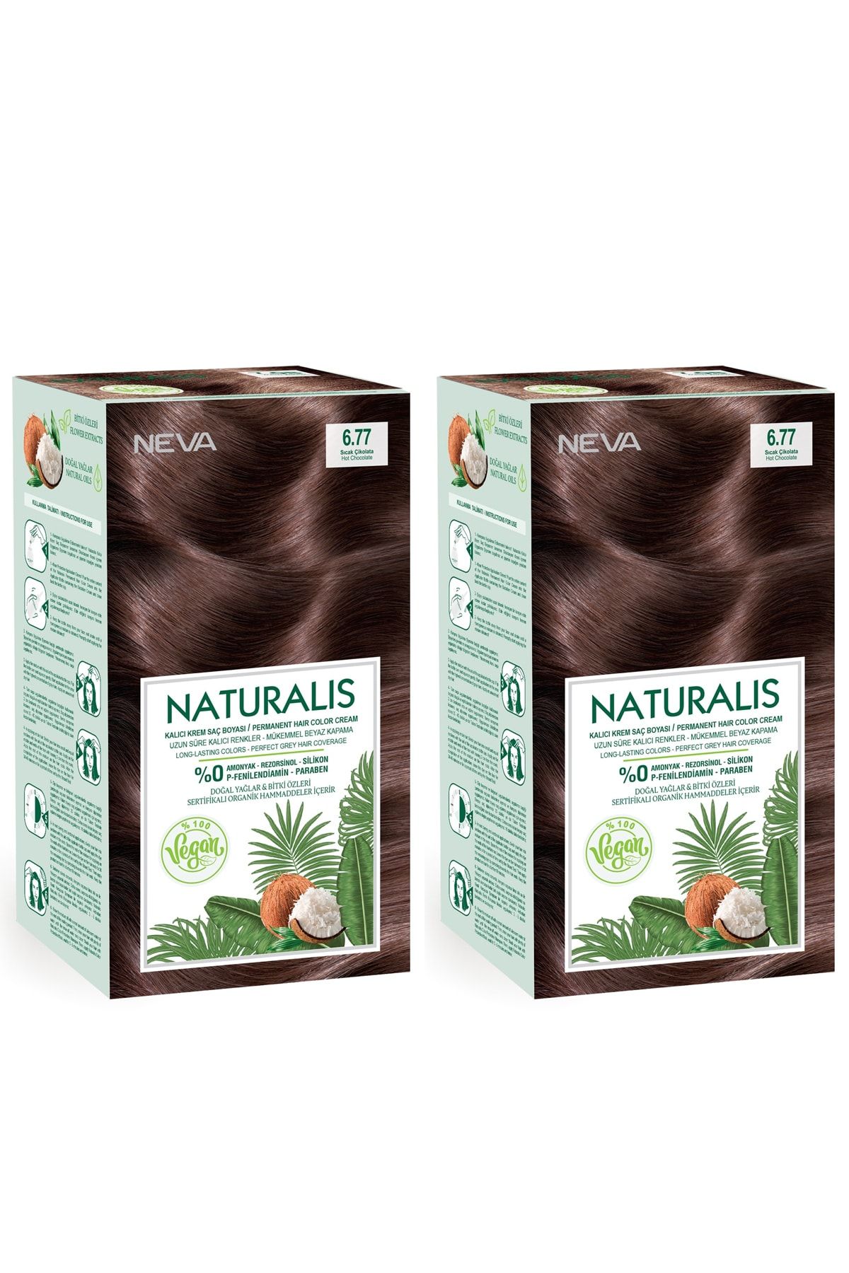 NEVA KOZMETİK Naturalis Saç Boyası 6.77 Sıcak Çikolata %100 Vegan 2'li Set