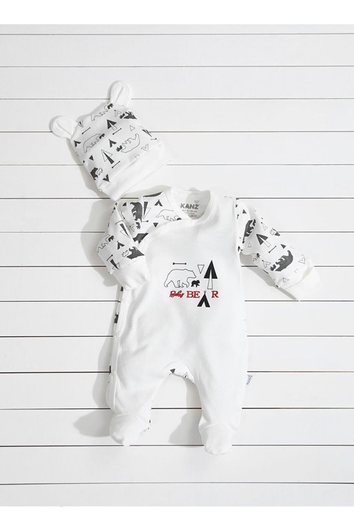 Kanz Unisex Bebek Beyaz İkili Tulum Takımı