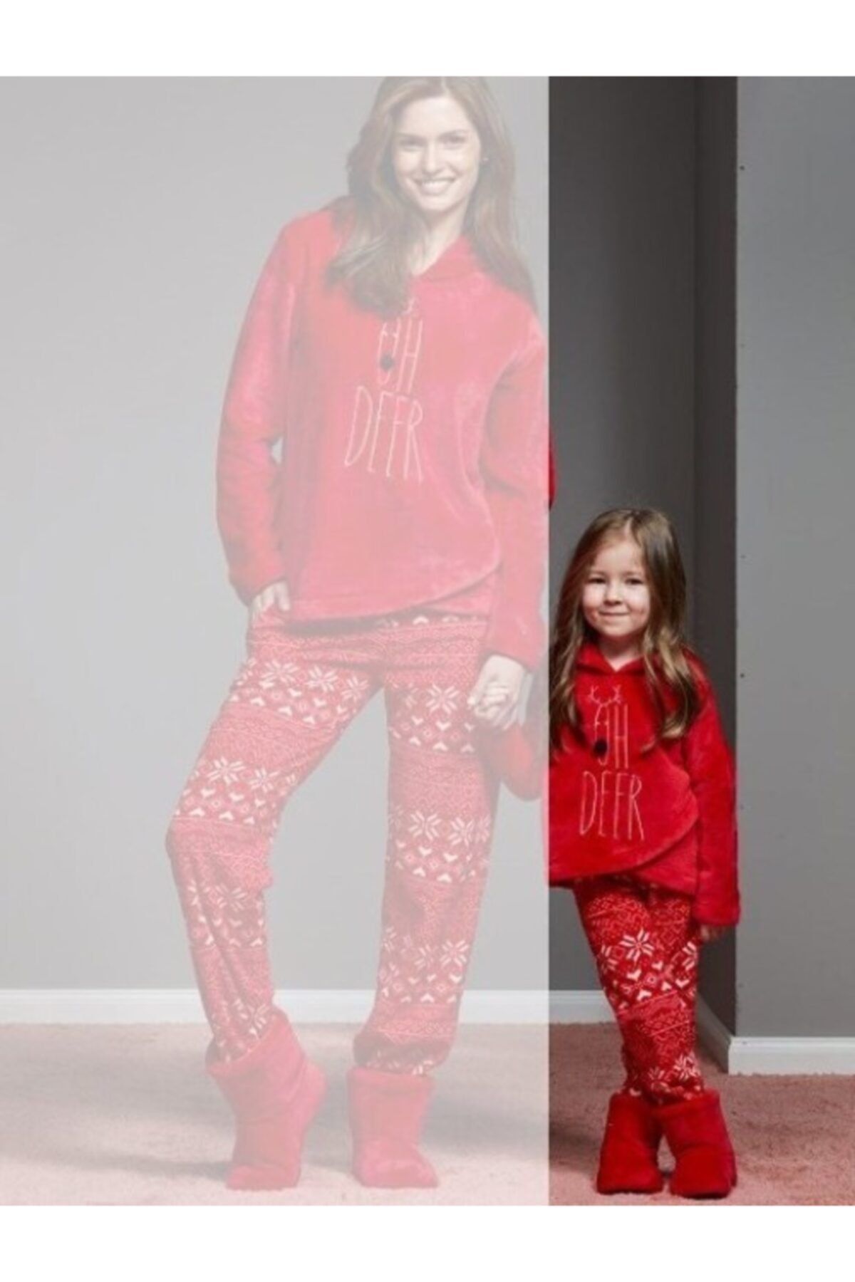 Penye Mood Catherine's 1135 Çocuk Kadife Kırmızı Pijama Takım