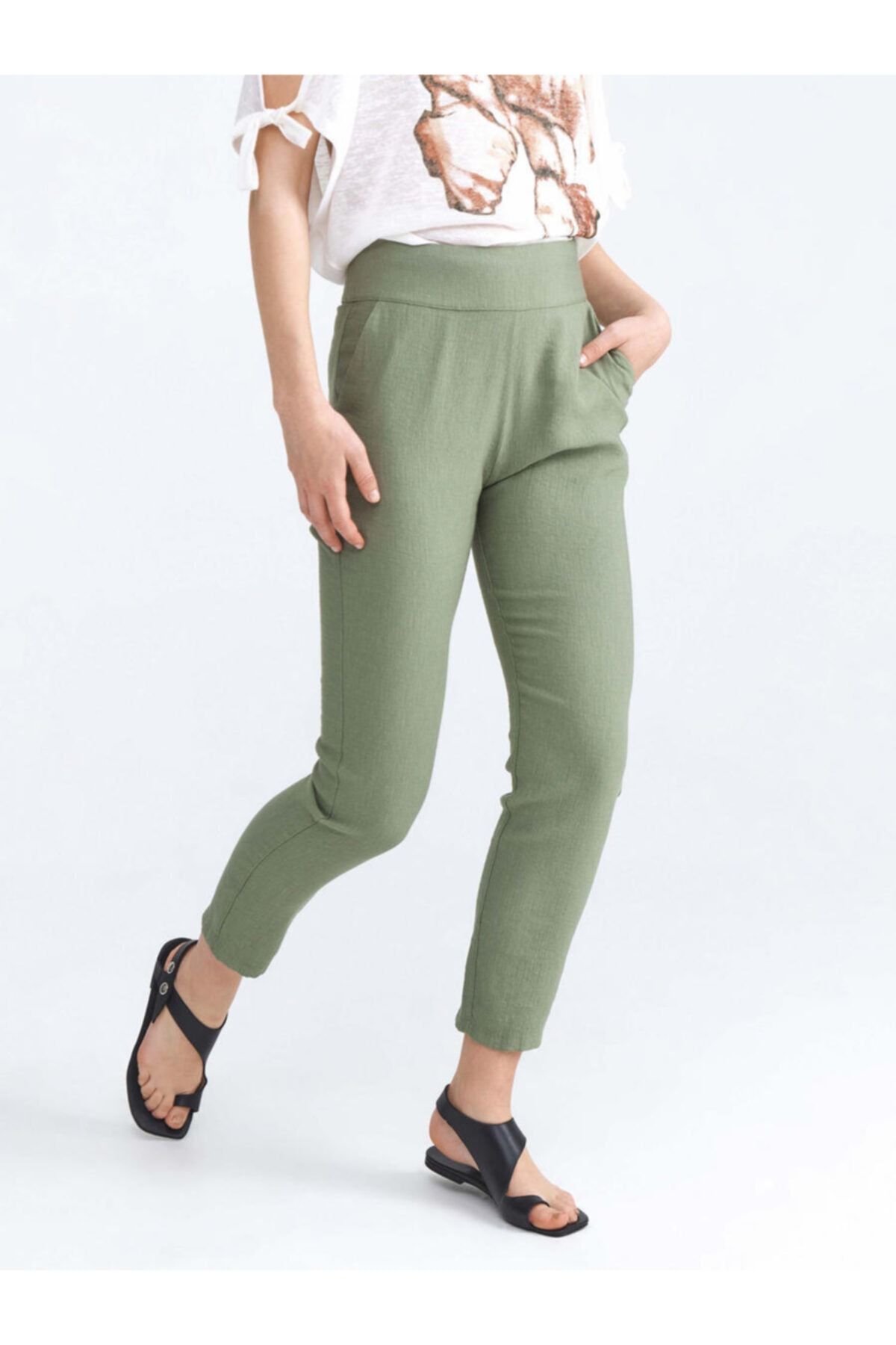 Xint Bayan Düz Haki Yeşil Renk Rahat Kesim Pantolon 200598