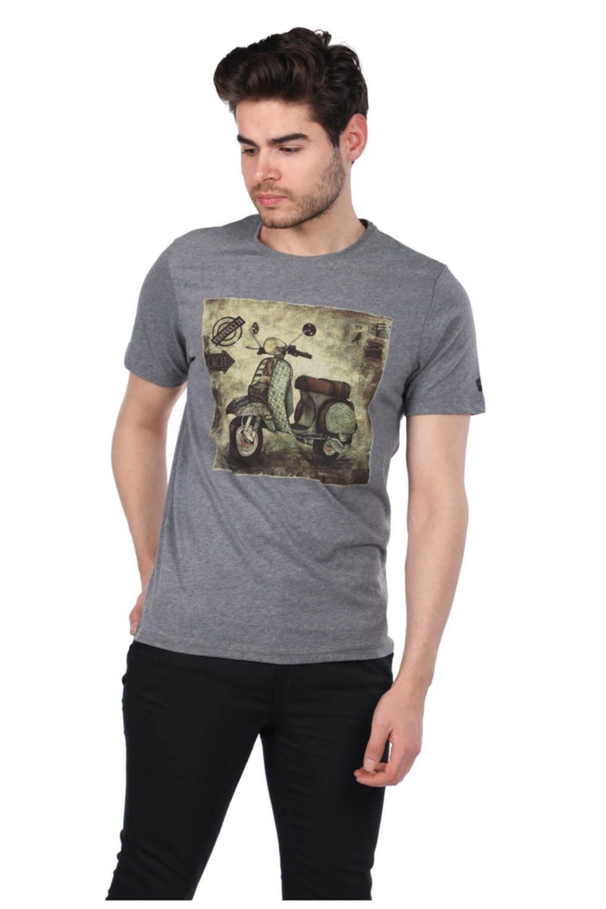 Phazz Brand Scooter Baskılı Erkek Bisiklet Yaka T-shirt