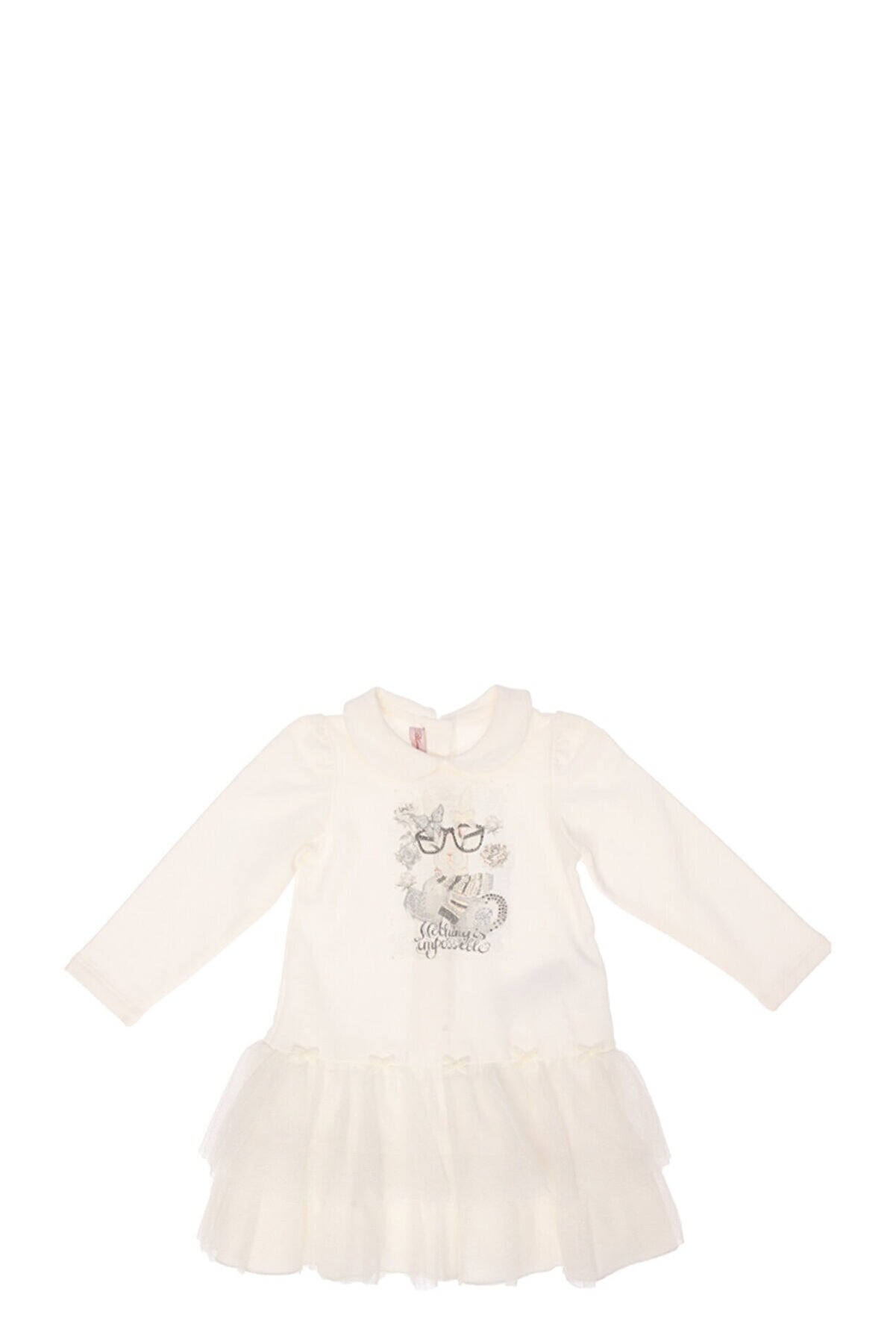 Miss Blumarine Kız Bebek Tül Detaylı Beyaz Elbise