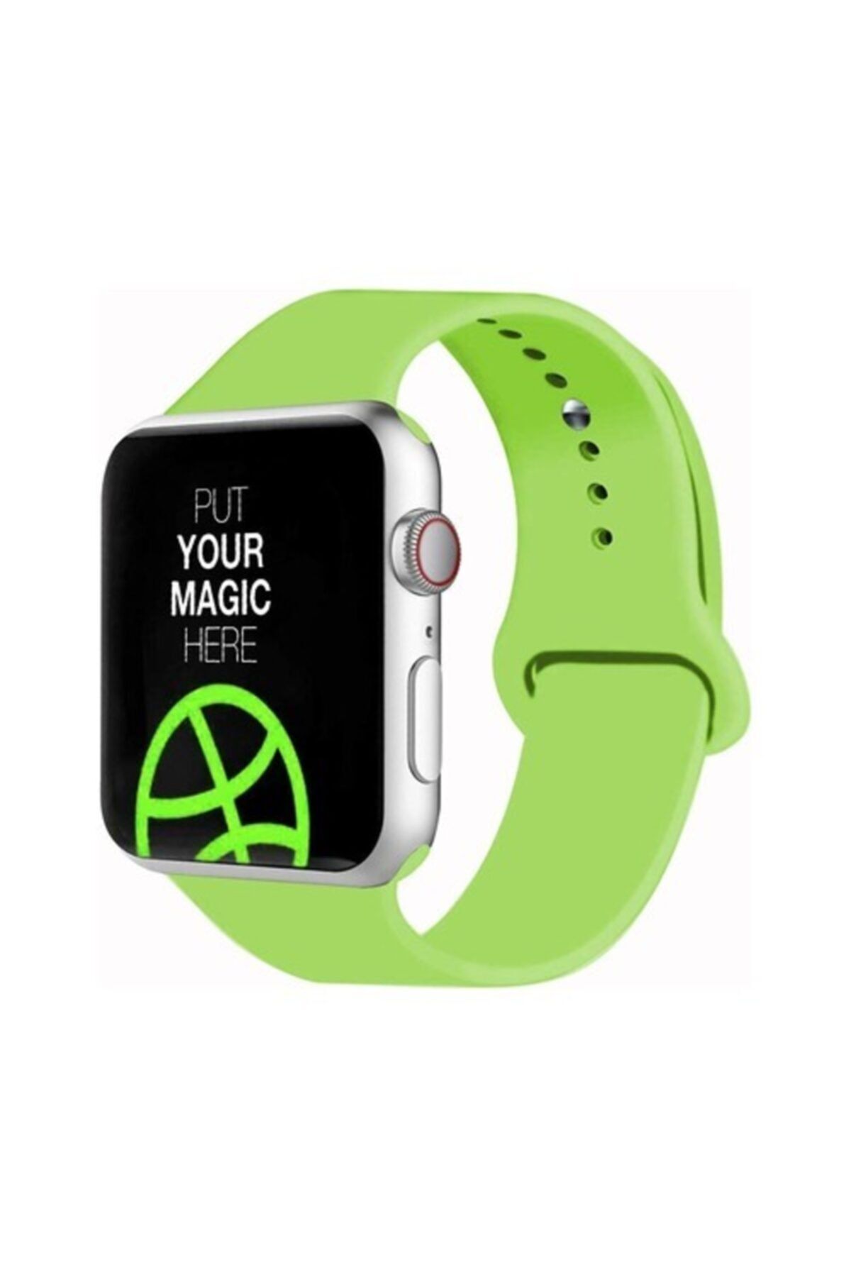 Bilişim Aksesuar Apple Watch 38 - 40 - 41 Mm Spor Kordon Silikon Kayış Açık Yeşil S / M Beden