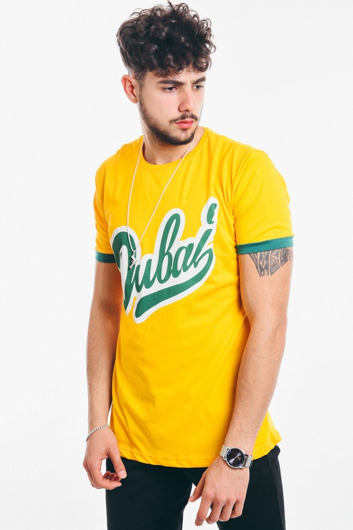 Karpefingo Erkek Dubai Baskılı Sarı T-shirt - 45590