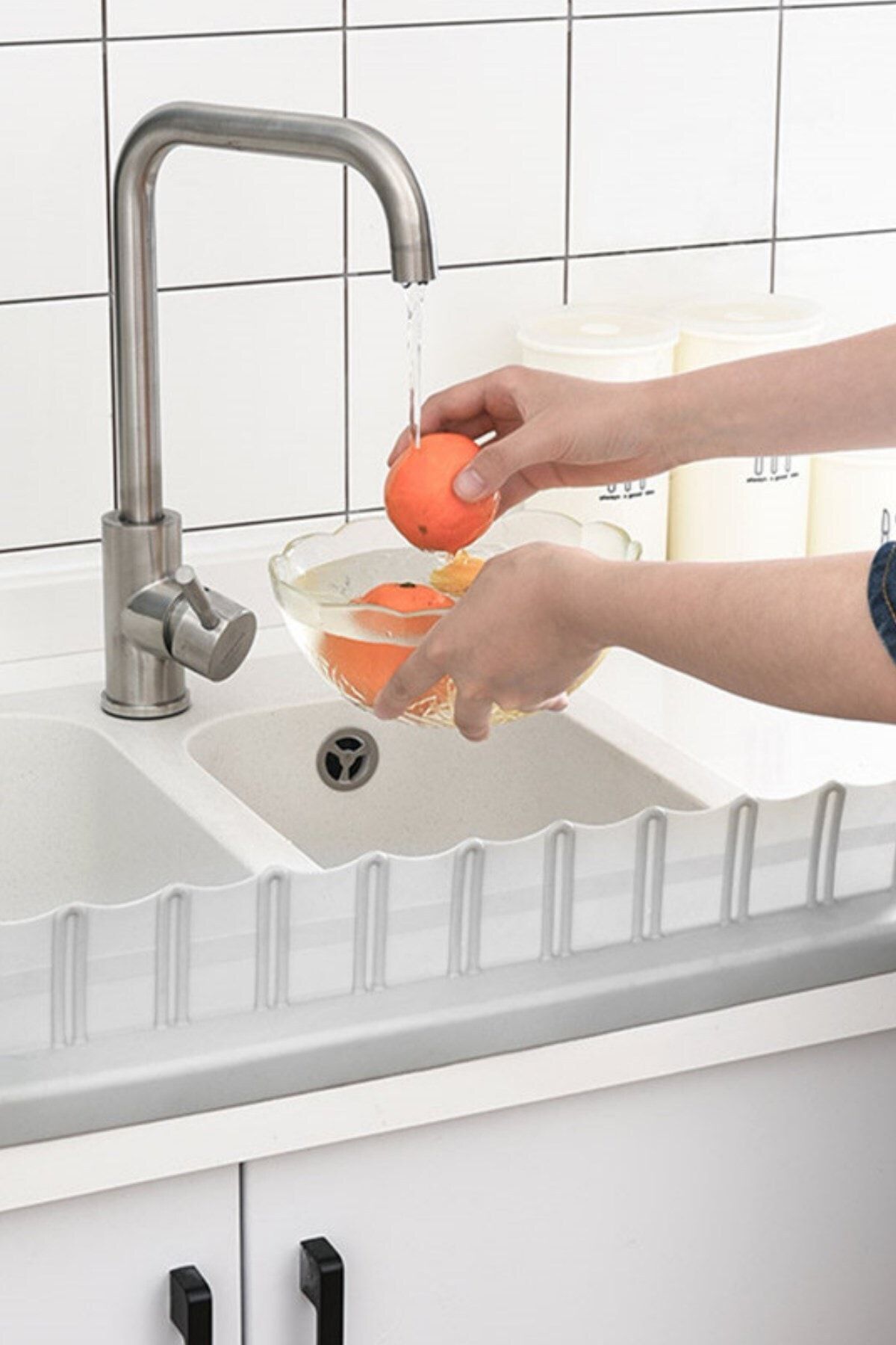 Buffer 4 Adet Vantuzlu Kauçuk Sıvı Su Sızdırmaz Izalasyon Mutfak Banyo Duş Bariyeri Lavabo Kenar Tutucu Set